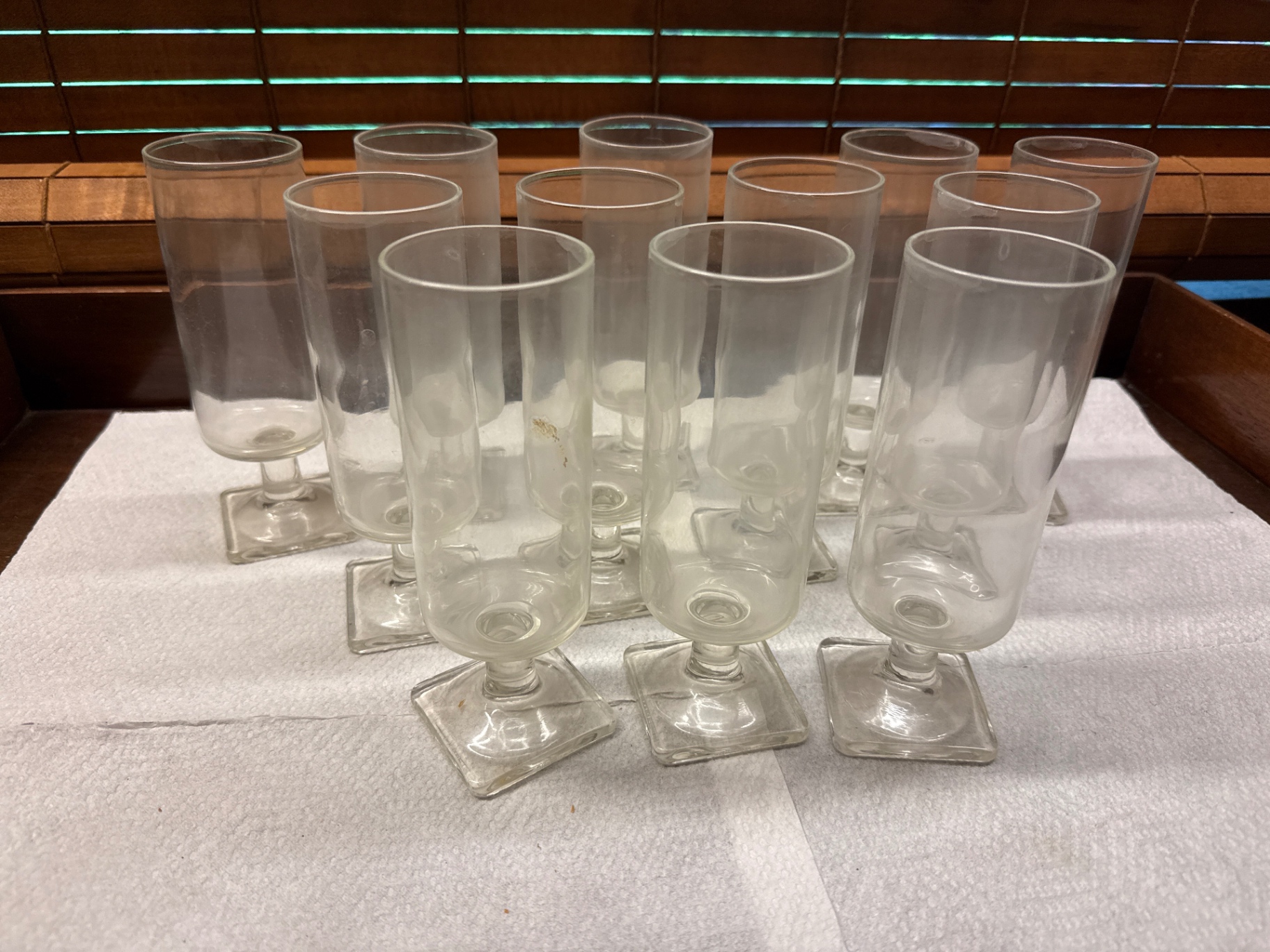Set of clear glass stemware with square bases - image 1 of 2