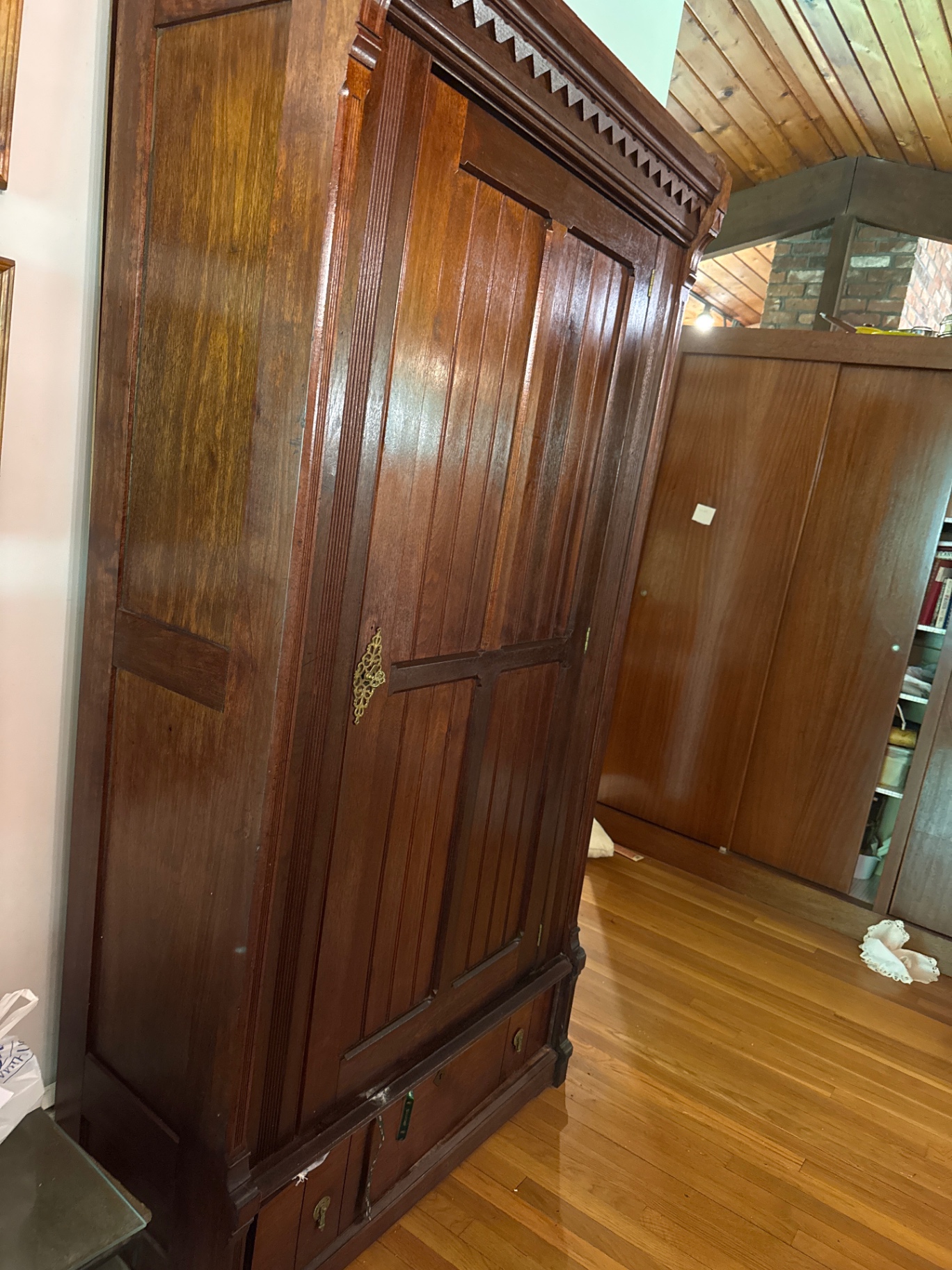 Antique wooden armoire with dishware storage - image 2 of 5