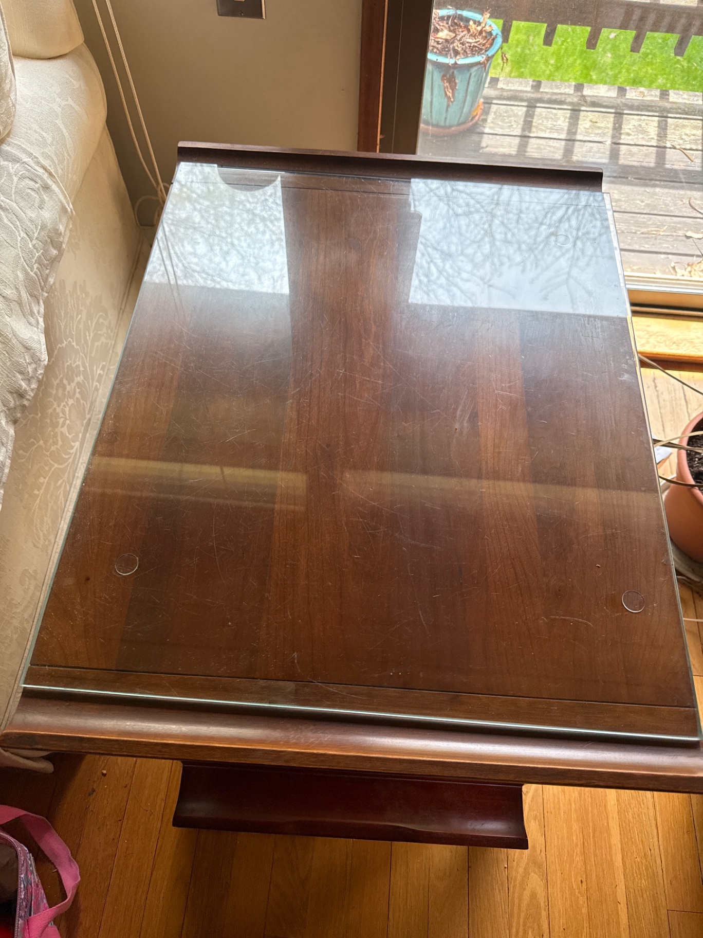 2 Glass-top wooden end tables - image 2 of 3