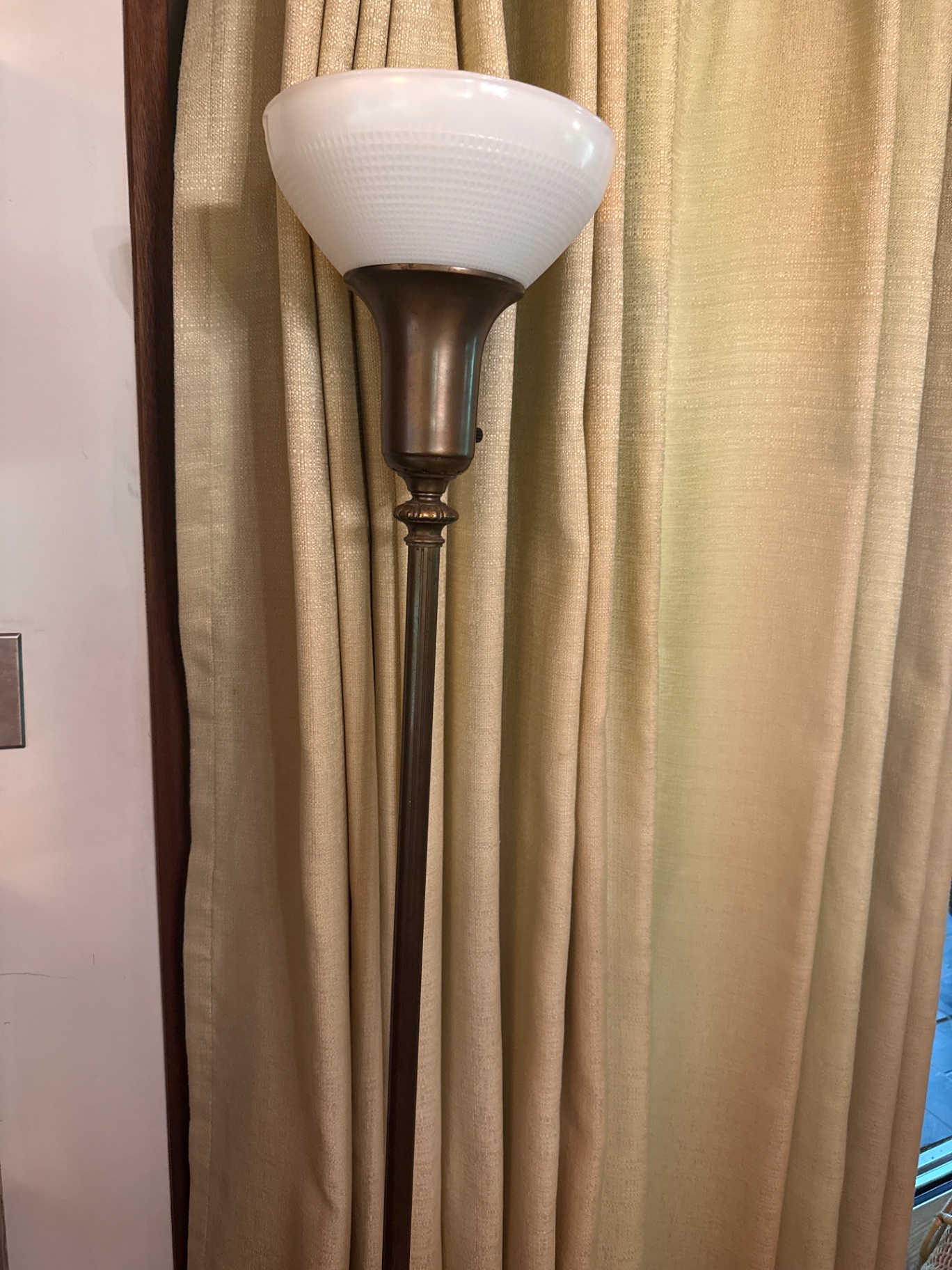 Bronze torchiere floor lamp with frosted glass shade - image 1 of 4