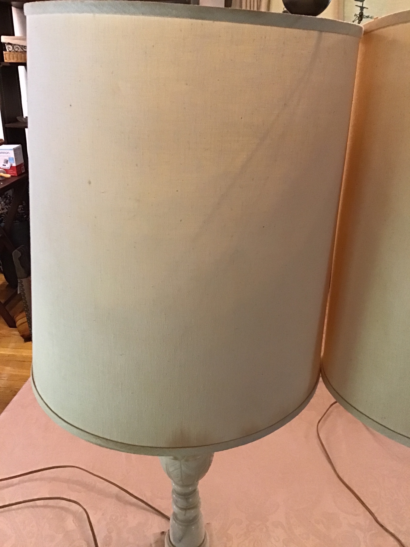 2 Cream marble table lamps with cylindrical shades - image 2 of 2