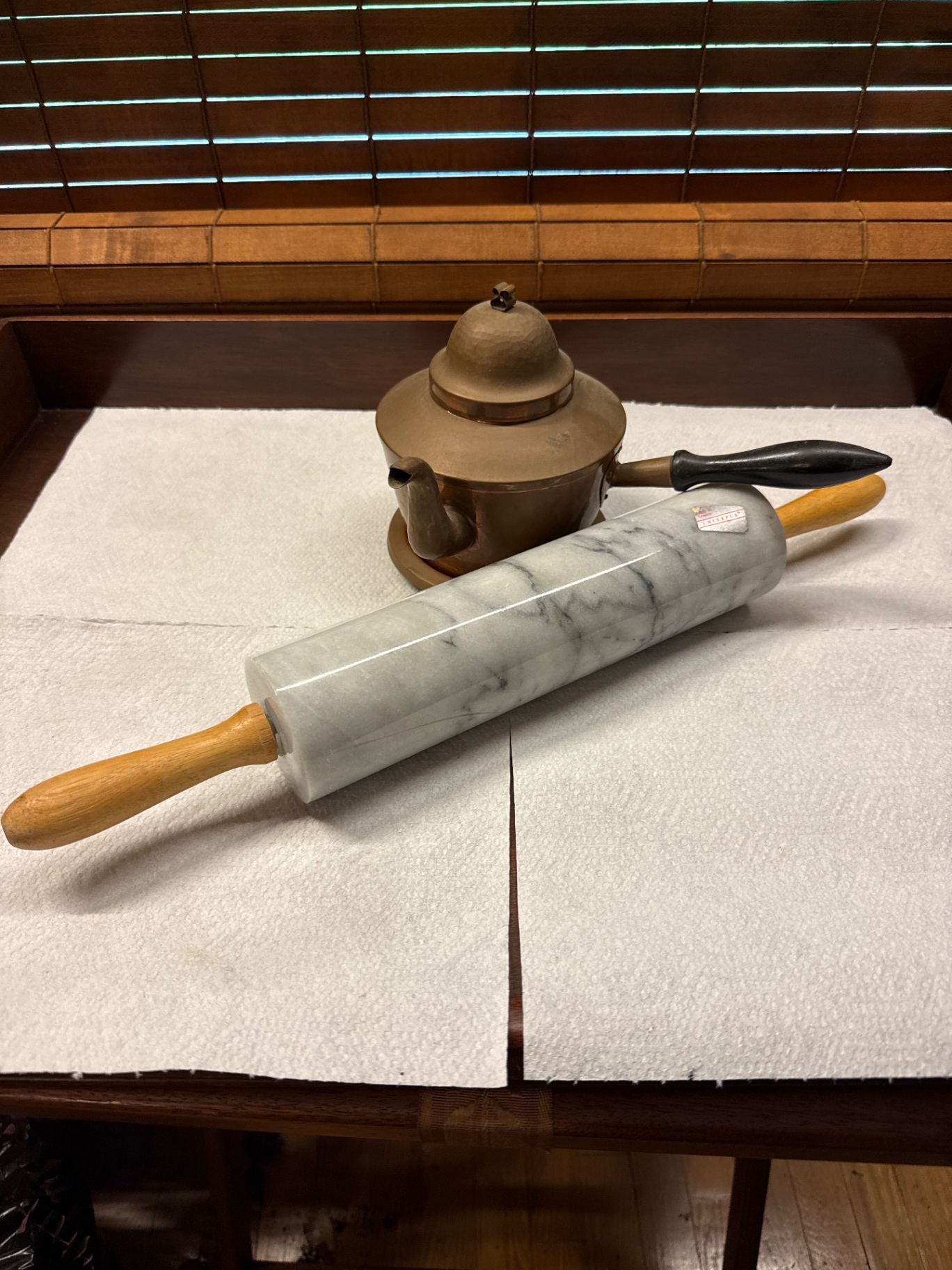 Marble rolling pin and copper metal coffee pot - image 1 of 2