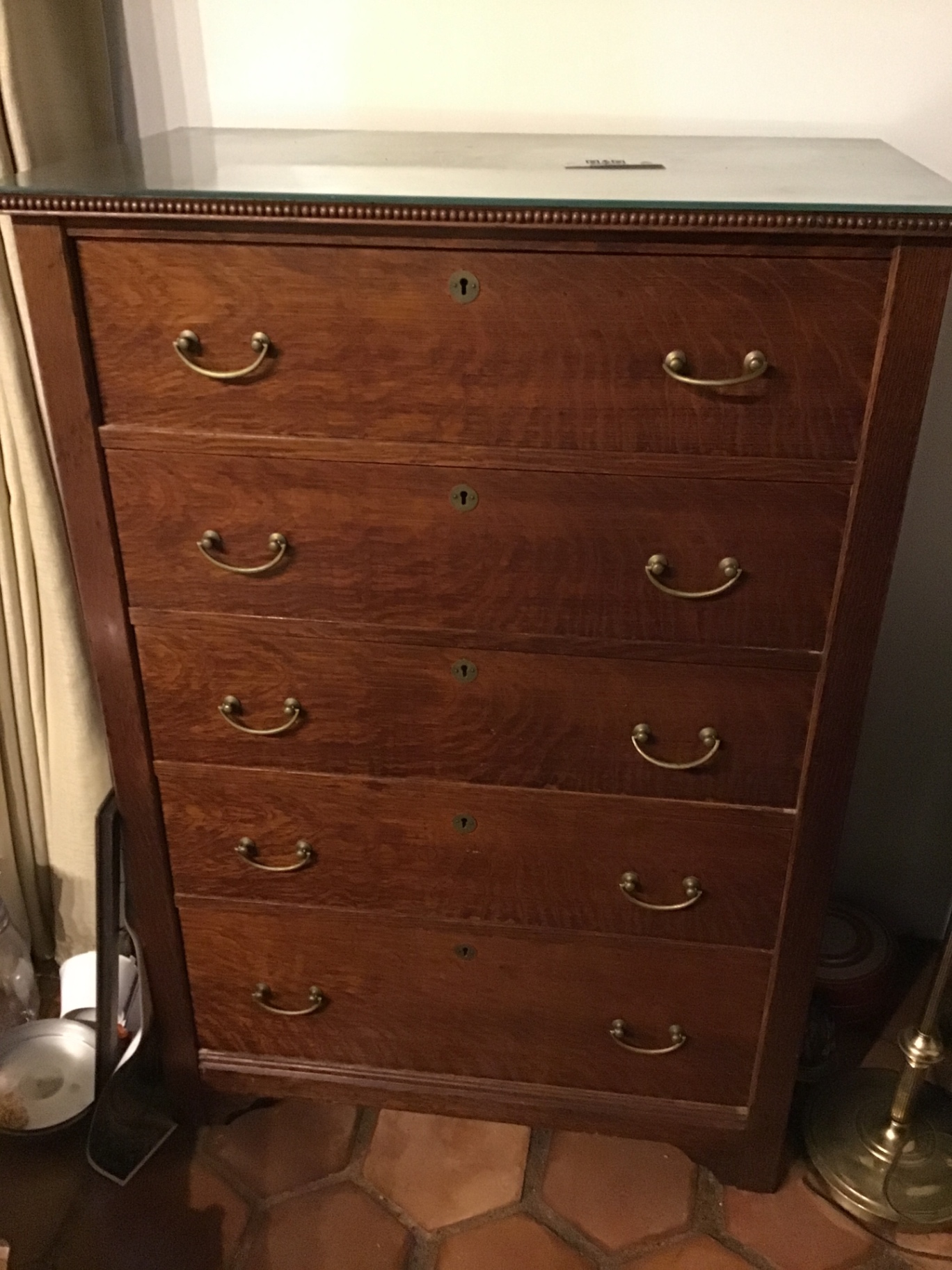 Five-drawer wooden tall chest of drawers with glass top 48x34x21 - image 3 of 3