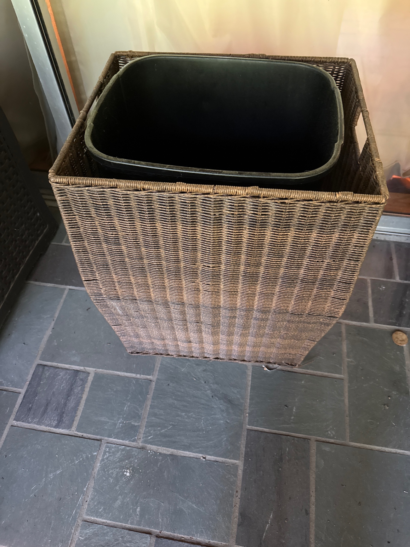 Rectangular wicker  bin with liner - image 1 of 2