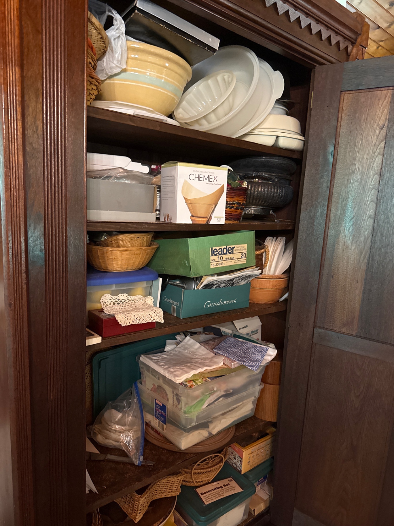 Antique wooden armoire with dishware storage - image 5 of 5