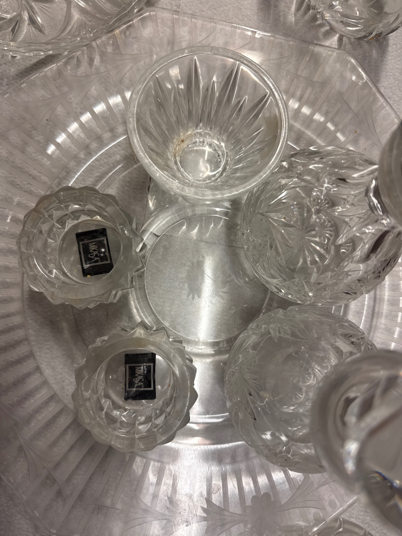 Hand-cut crystal glassware set with decanter, goblets, bowls, and serving tray - image 2 of 4
