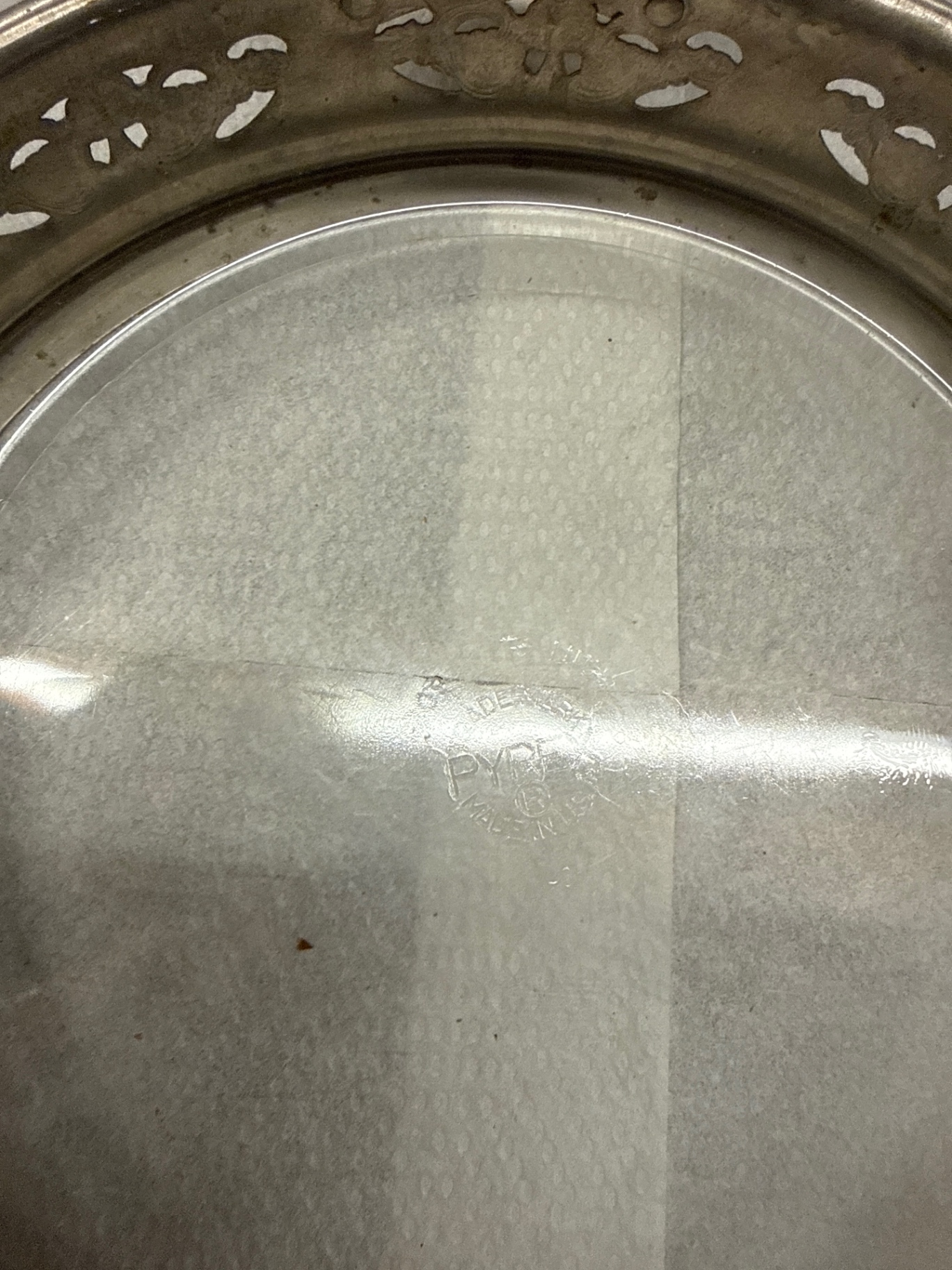 Round metal serving dish with PYREX glass insert - image 2 of 2