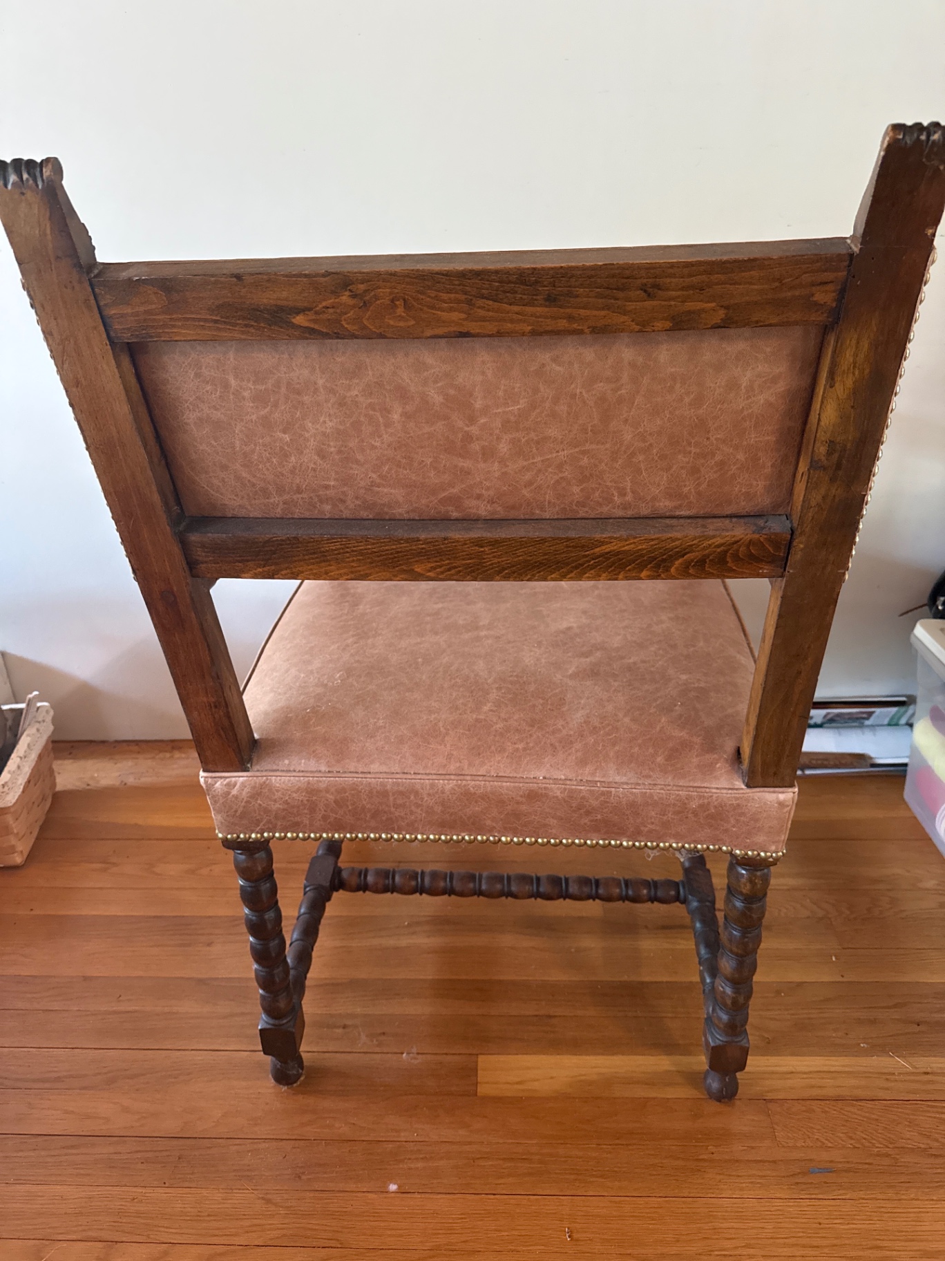 Vintage wooden armchair with leather upholstery - image 3 of 3