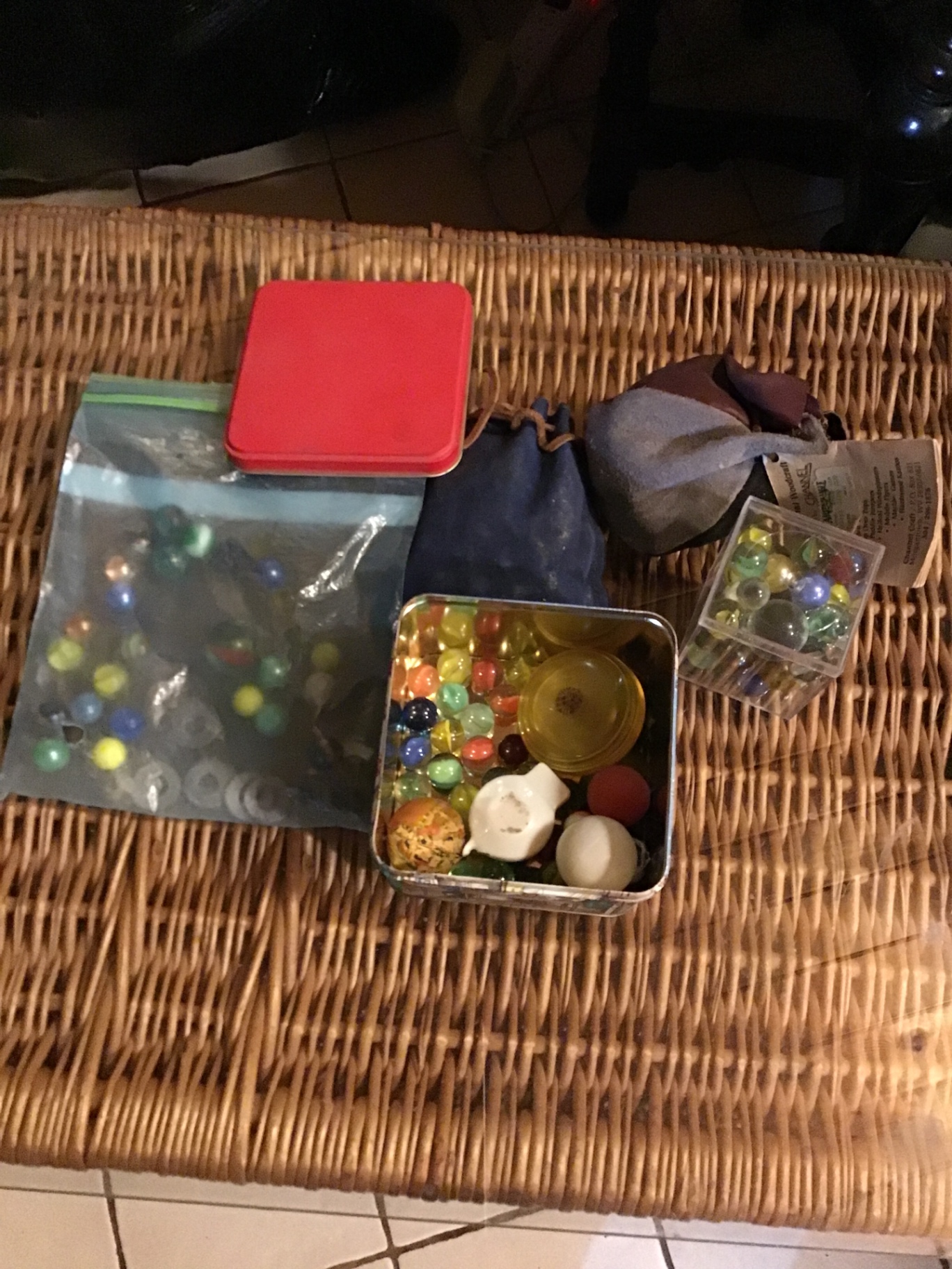 Marbles and marble-game accessories in tins and bags - image 2 of 3
