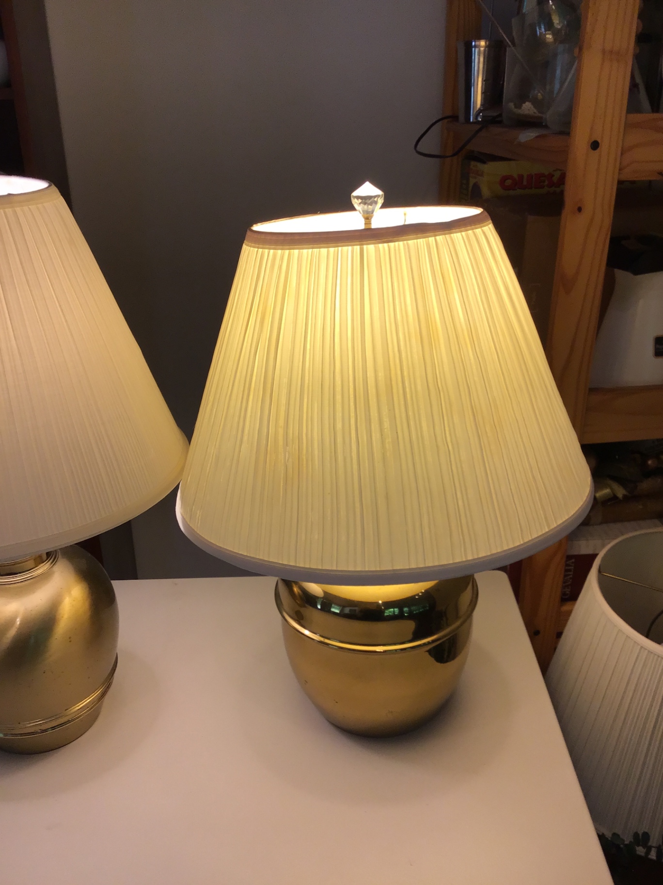 2 gold-tone table lamps with cream pleated shades - image 2 of 2