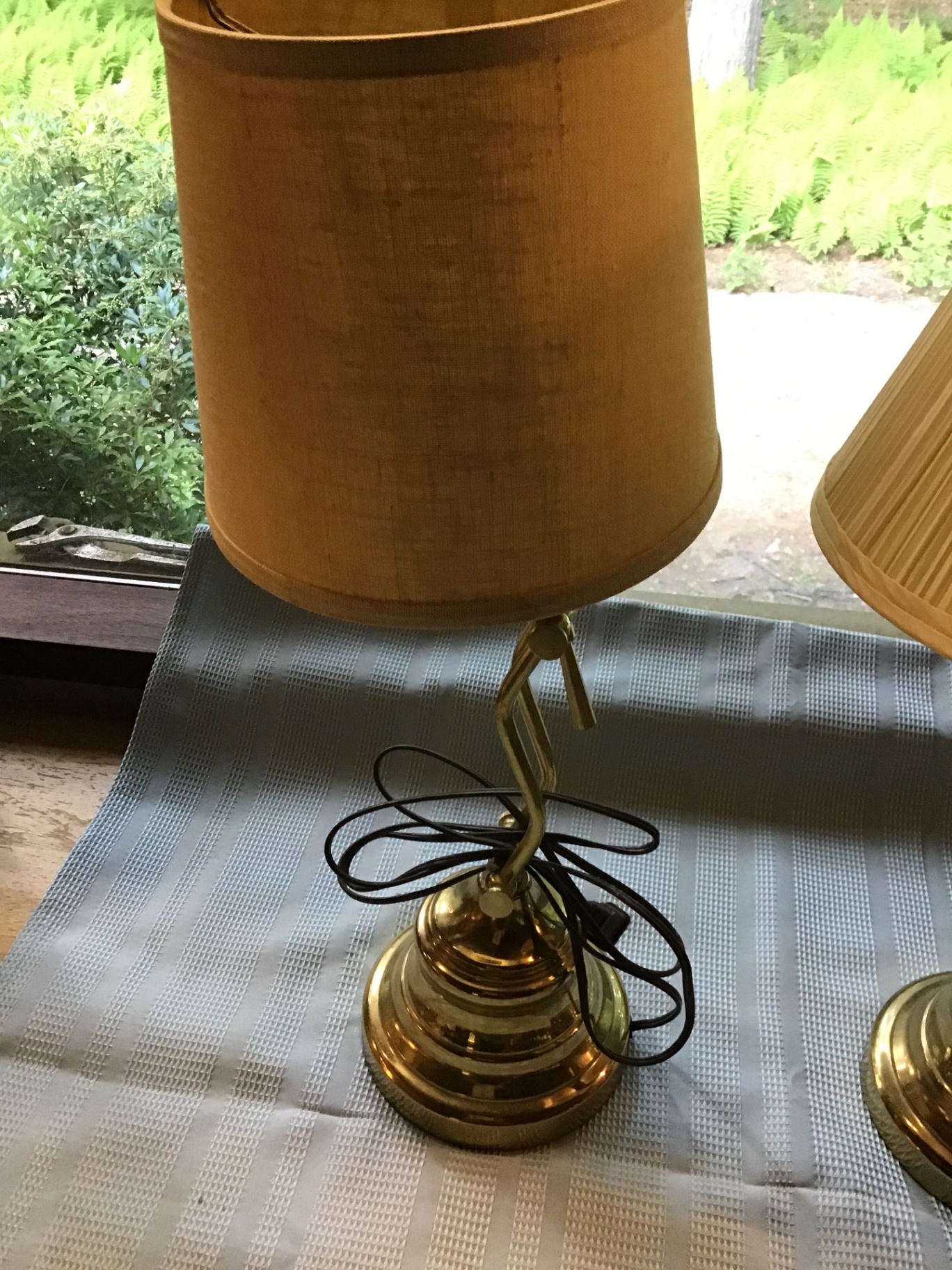 Two brass table lamps with fabric shades - image 2 of 2
