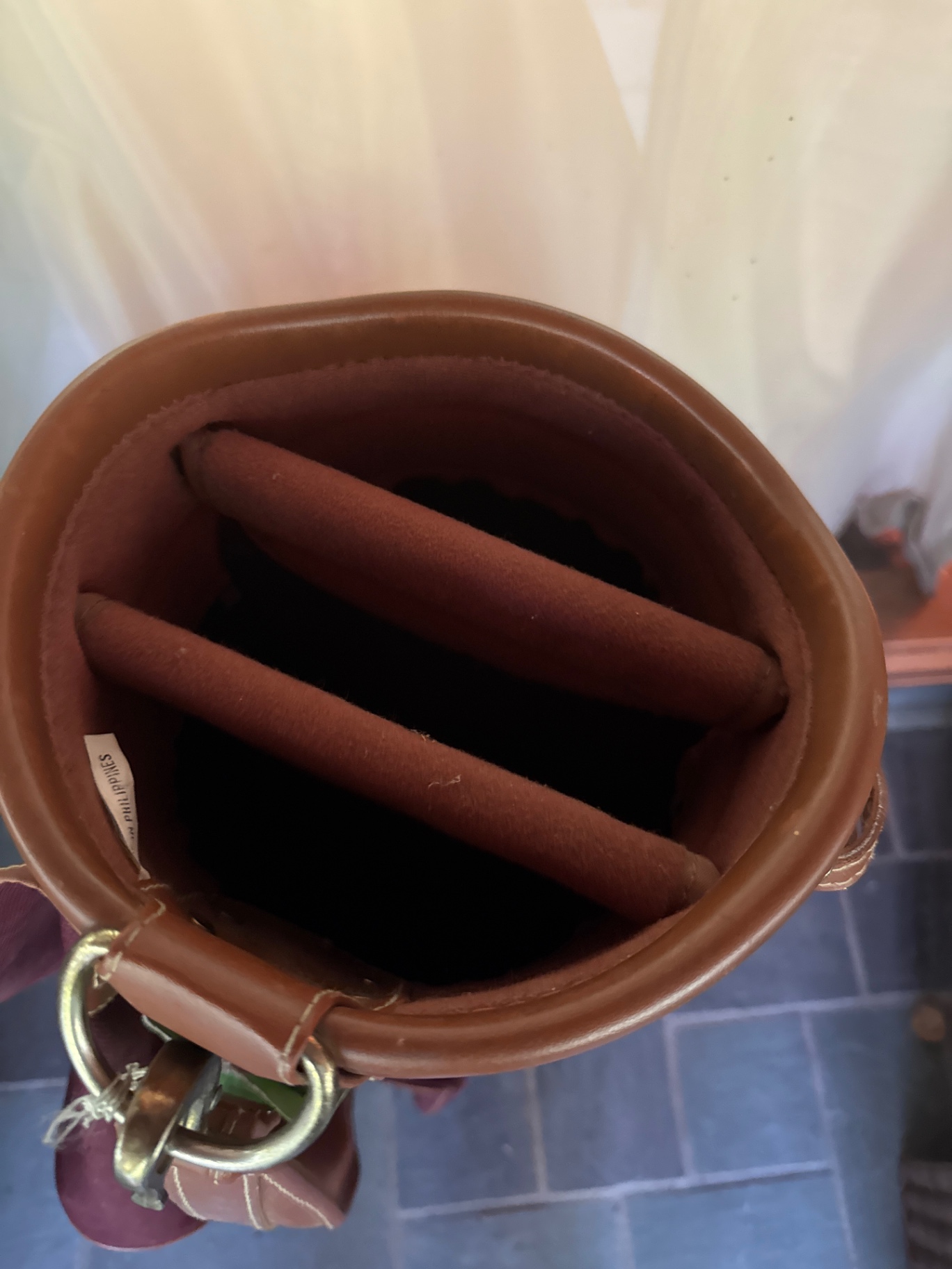 Burgundy golf bag with tan leather trim - image 4 of 5