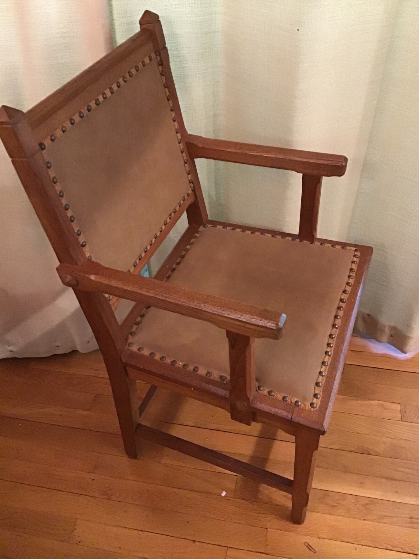 Leather-upholstered wooden armchair with nailhead trim minimum bid $200 - image 2 of 3