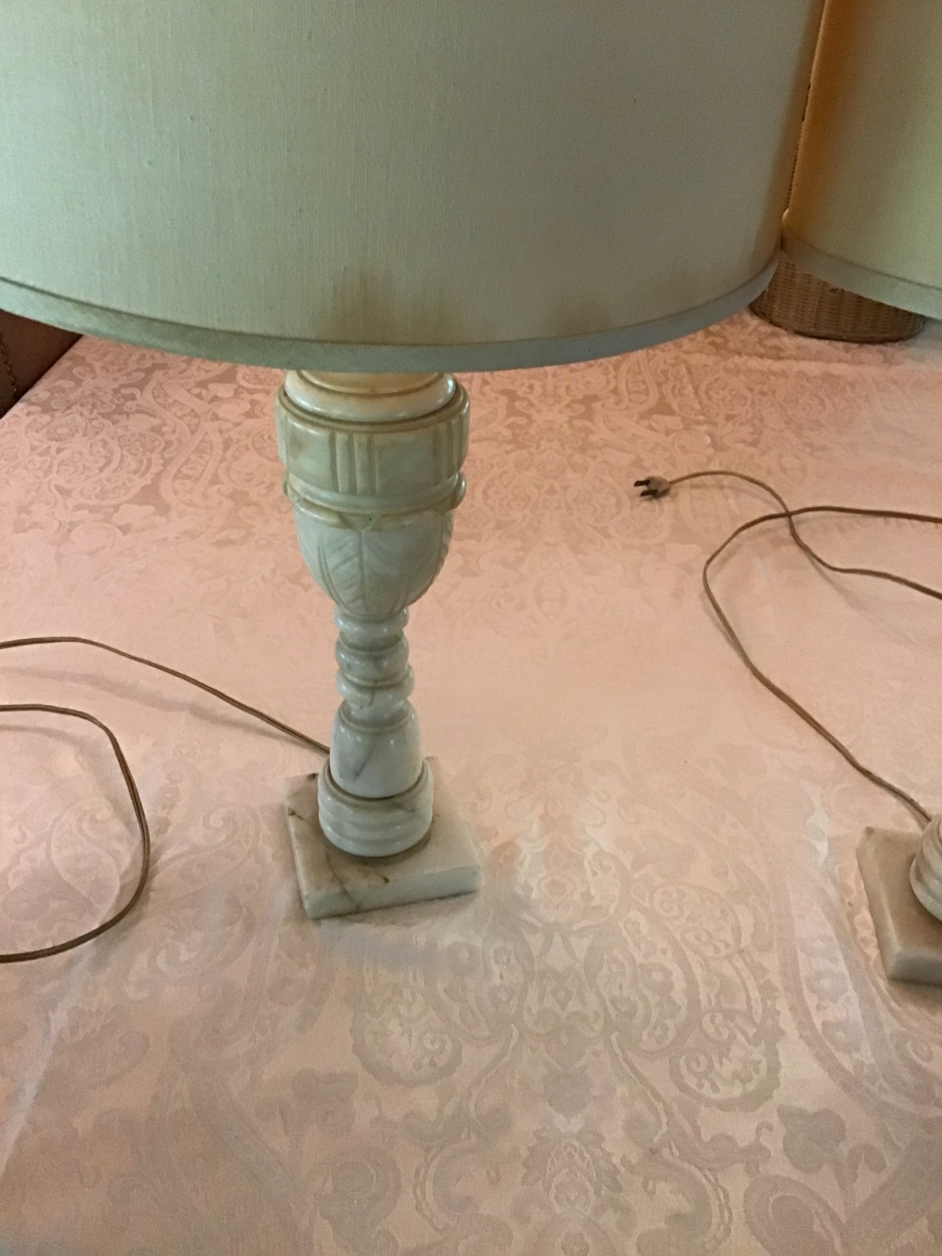 2 Cream marble table lamps with cylindrical shades - image 1 of 2
