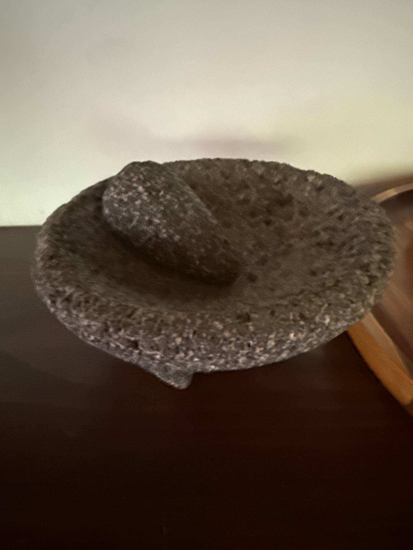 Granite mortar and pestle with round wooden serving tray - image 2 of 4