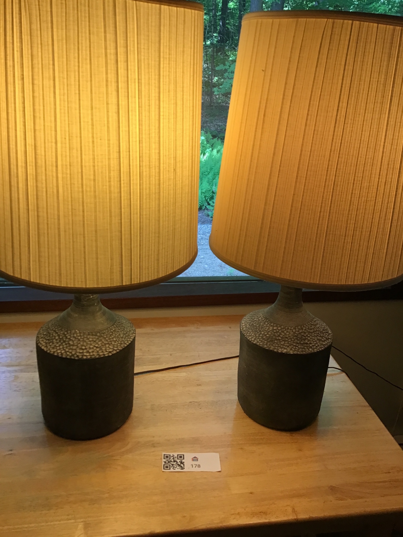 Pair of beige pleated shade table lamps - image 1 of 3