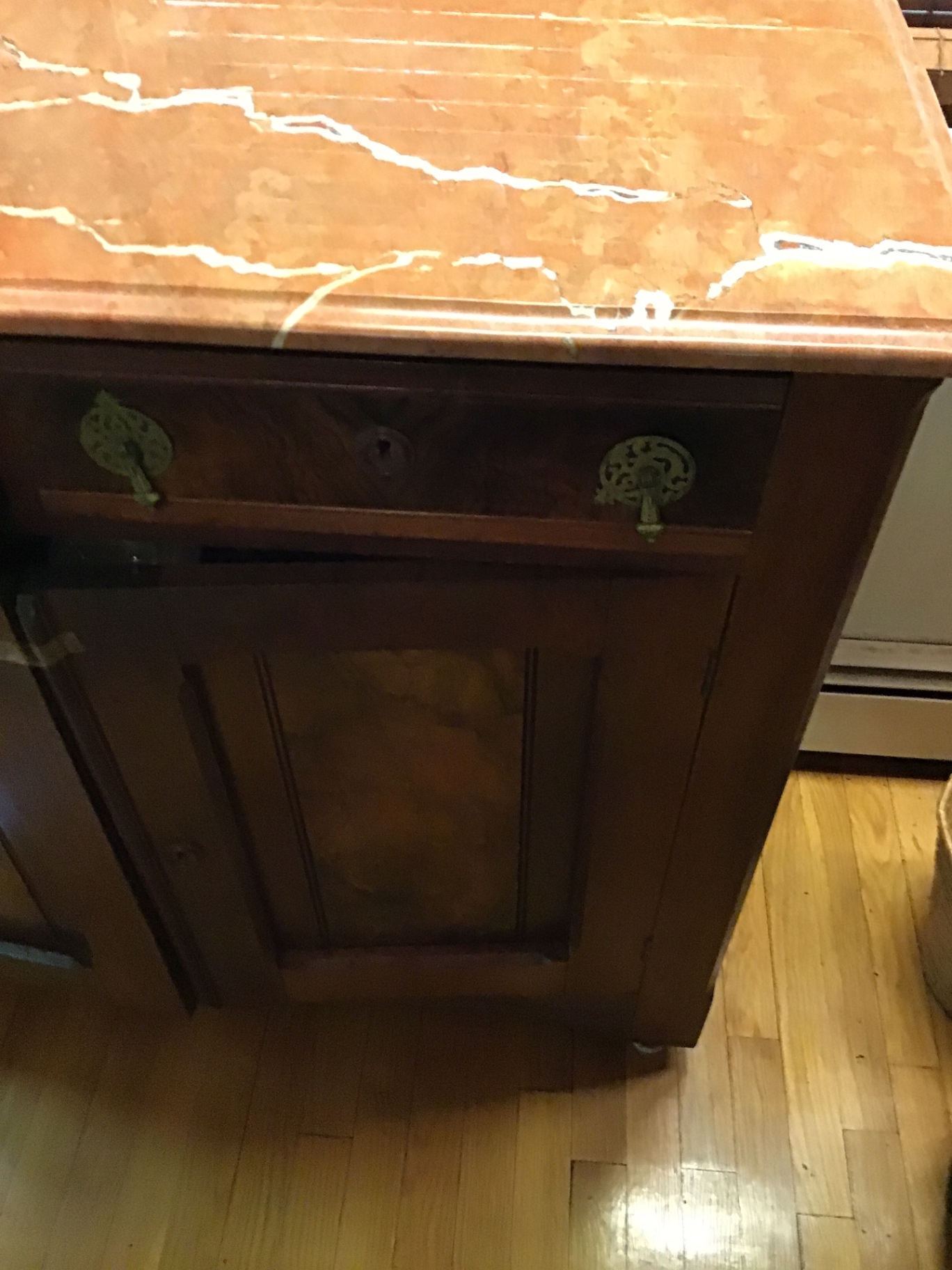 Wooden sideboard with marble top 42x17x38 - image 2 of 4