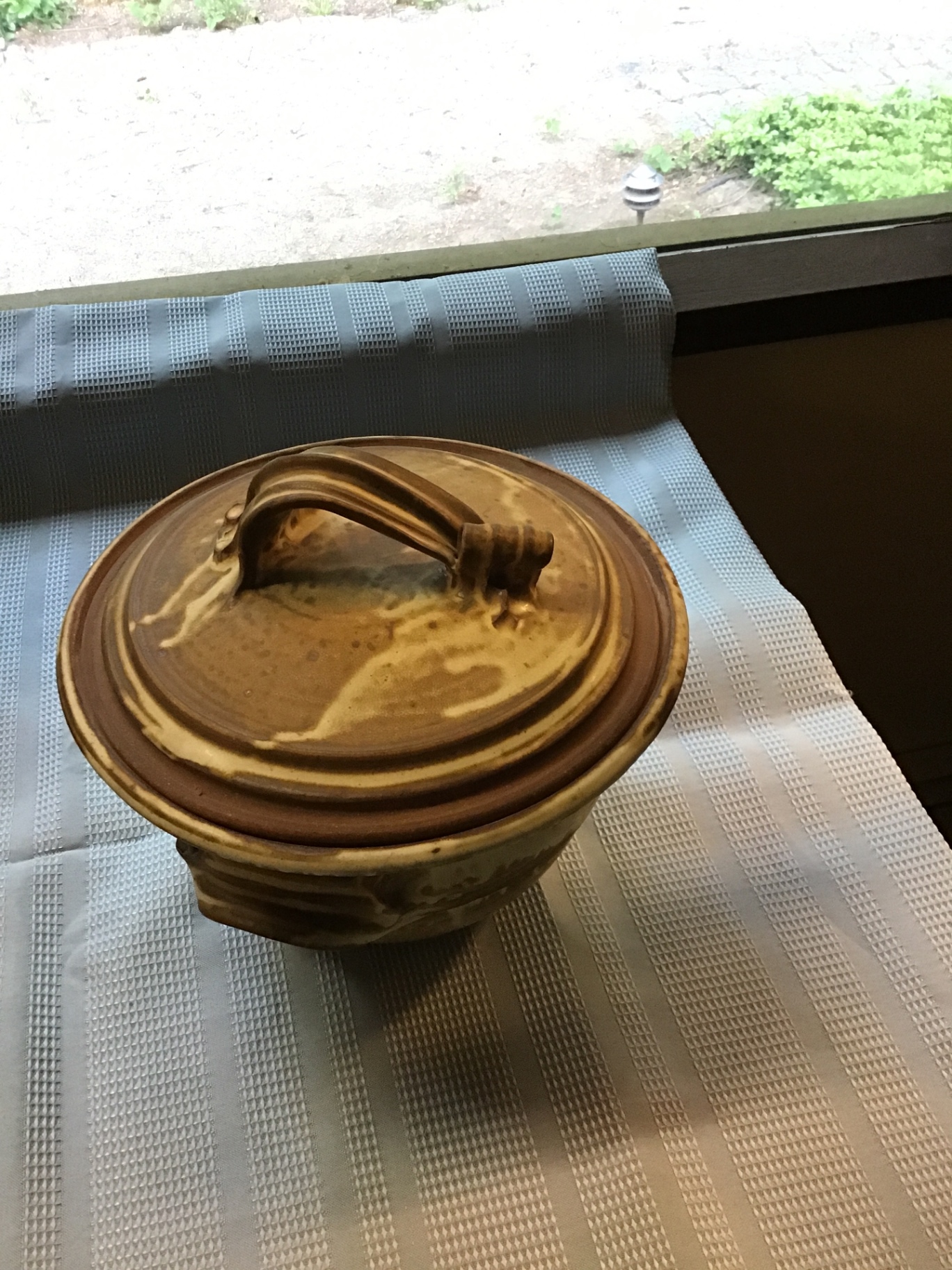 Brown glazed ceramic lidded crock - image 2 of 5