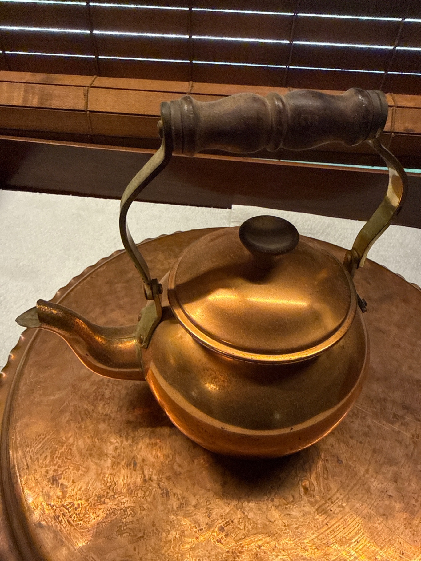 Copper teapot on hammered copper tray - image 4 of 5
