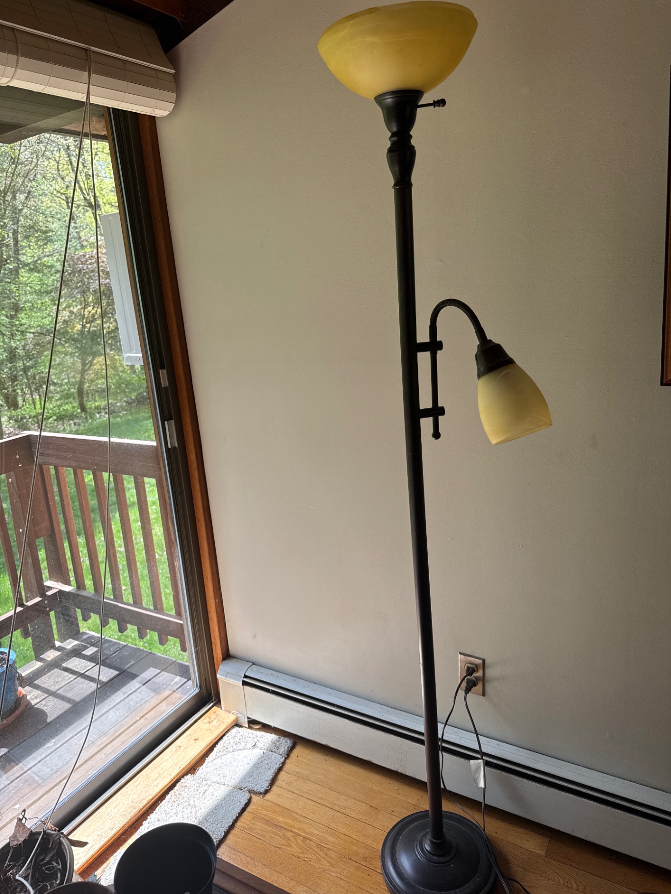 Tall floor lamp with two yellow glass shades - image 1 of 3