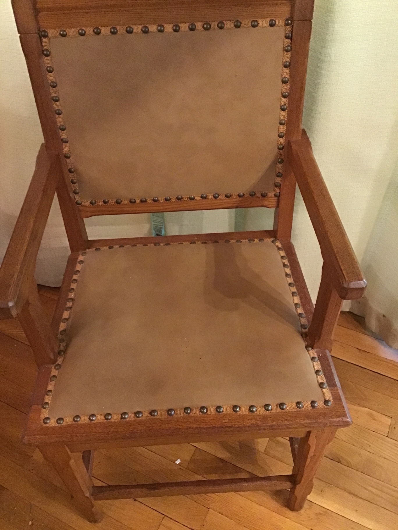 Leather-upholstered wooden armchair with nailhead trim minimum bid $200 - image 1 of 3