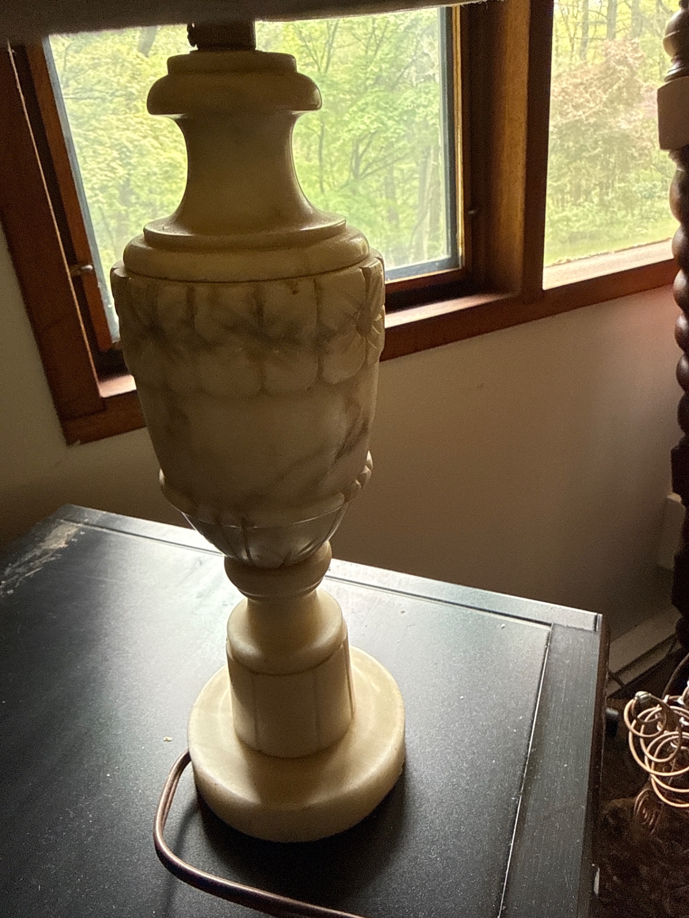 Table lamp with marble-pattern base and floral-cutout shade - image 2 of 2