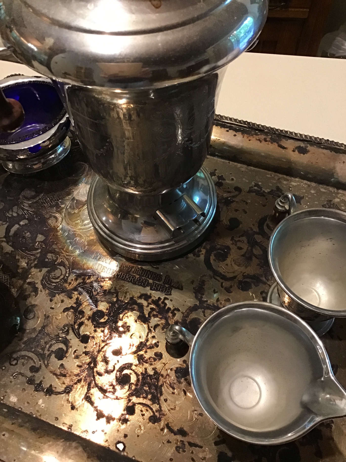 Antique silver tea service with samovar on ornate tray - image 4 of 4