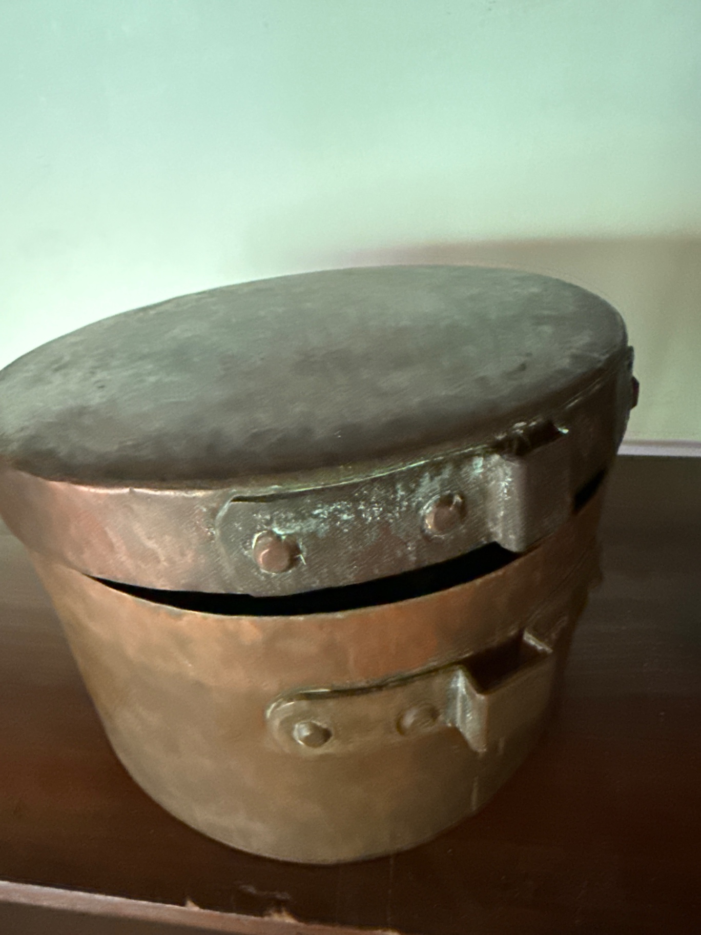 Vintage copper pot with hinged lid - image 1 of 3