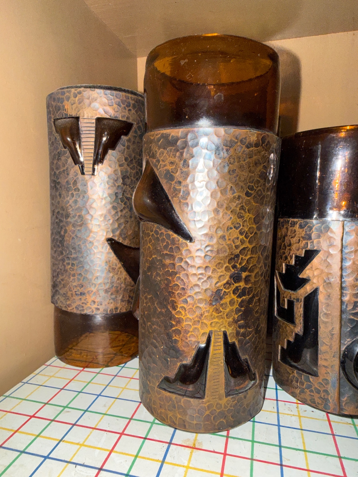 Hammered-metal beer steins with dark tops - image 3 of 4