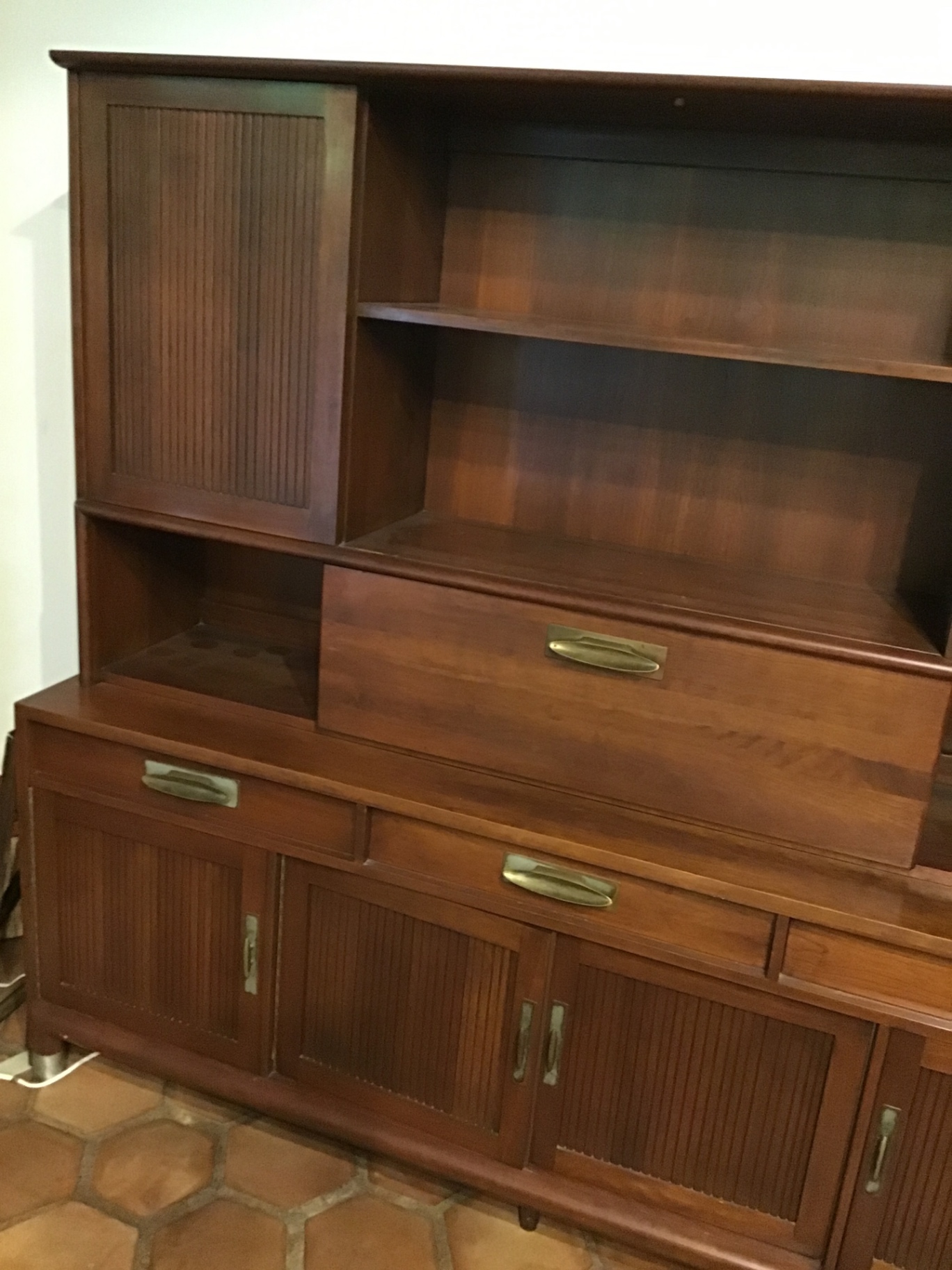 Wooden hutch cabinet with shelves and drawers 68x75x19 - image 1 of 4