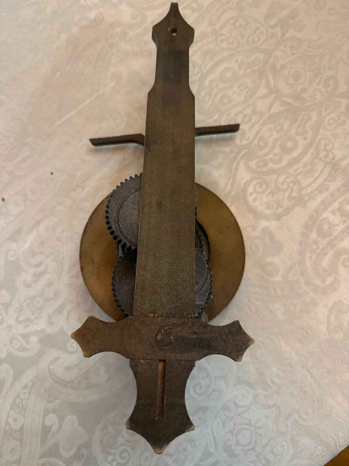 Antique mechanical clock movement with exposed gears - image 3 of 3