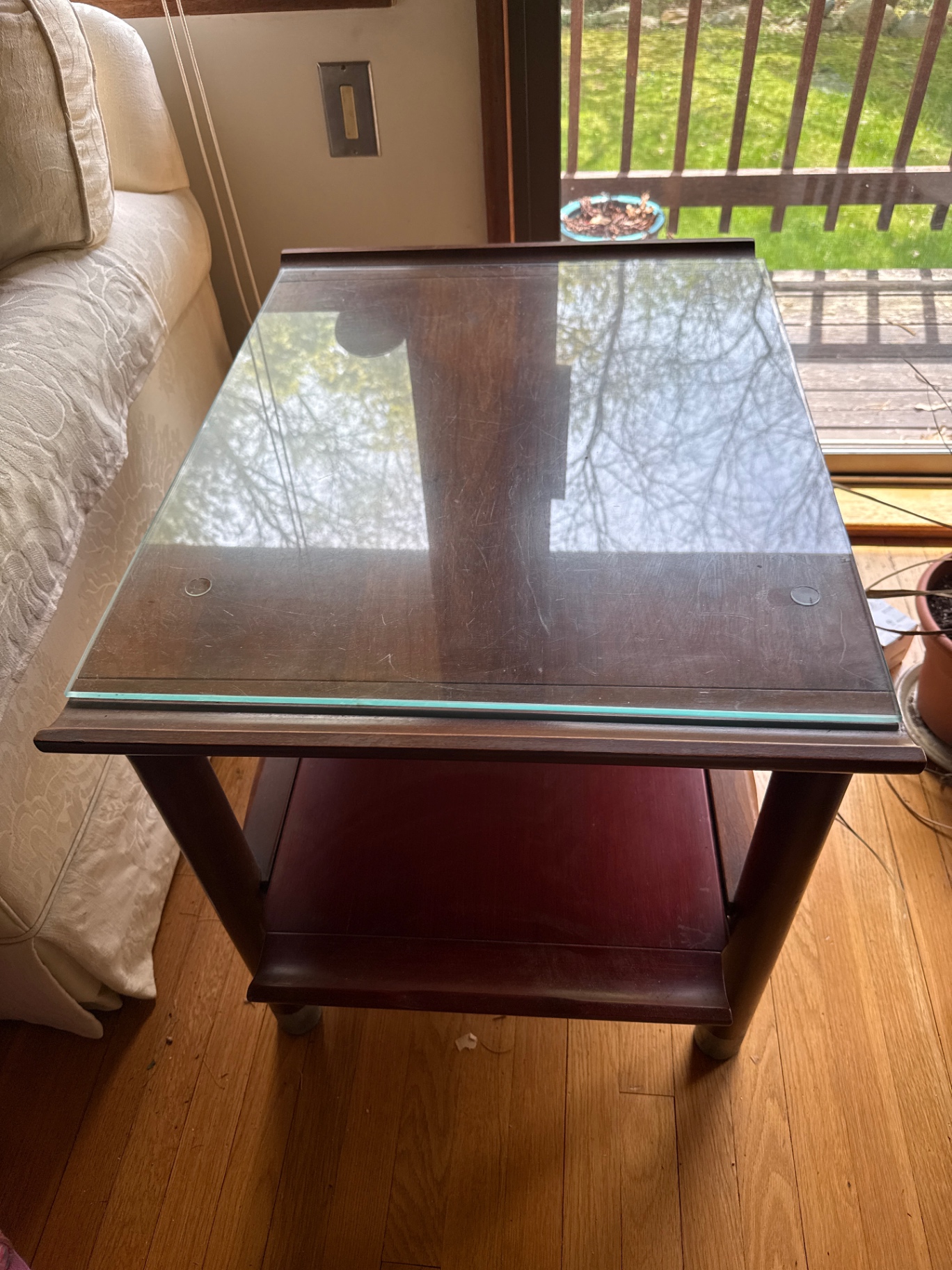 2 Glass-top wooden end tables - image 3 of 3