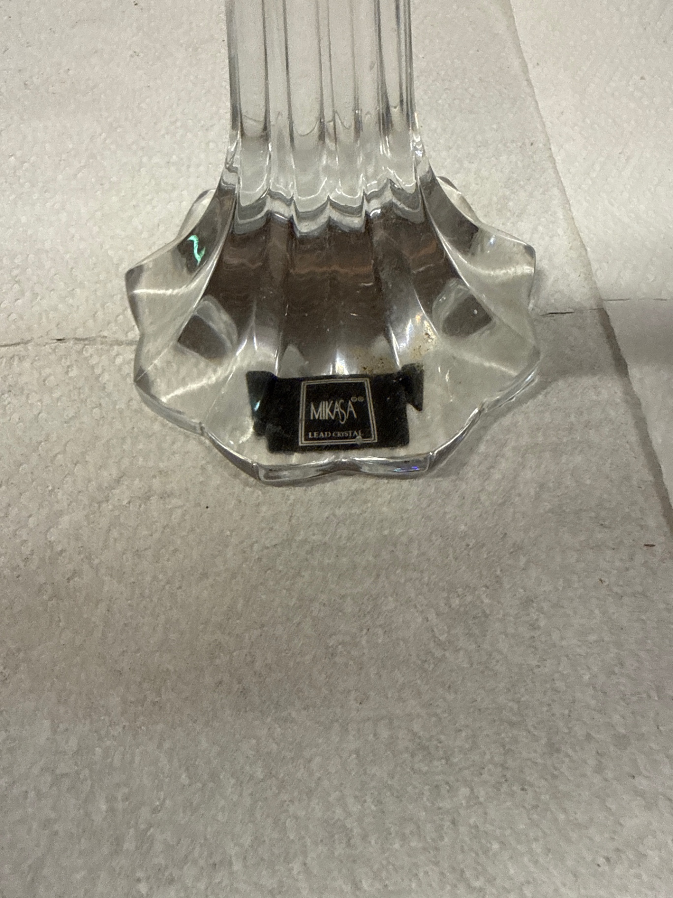 Crystal candlestick pair with taper candles - image 2 of 2