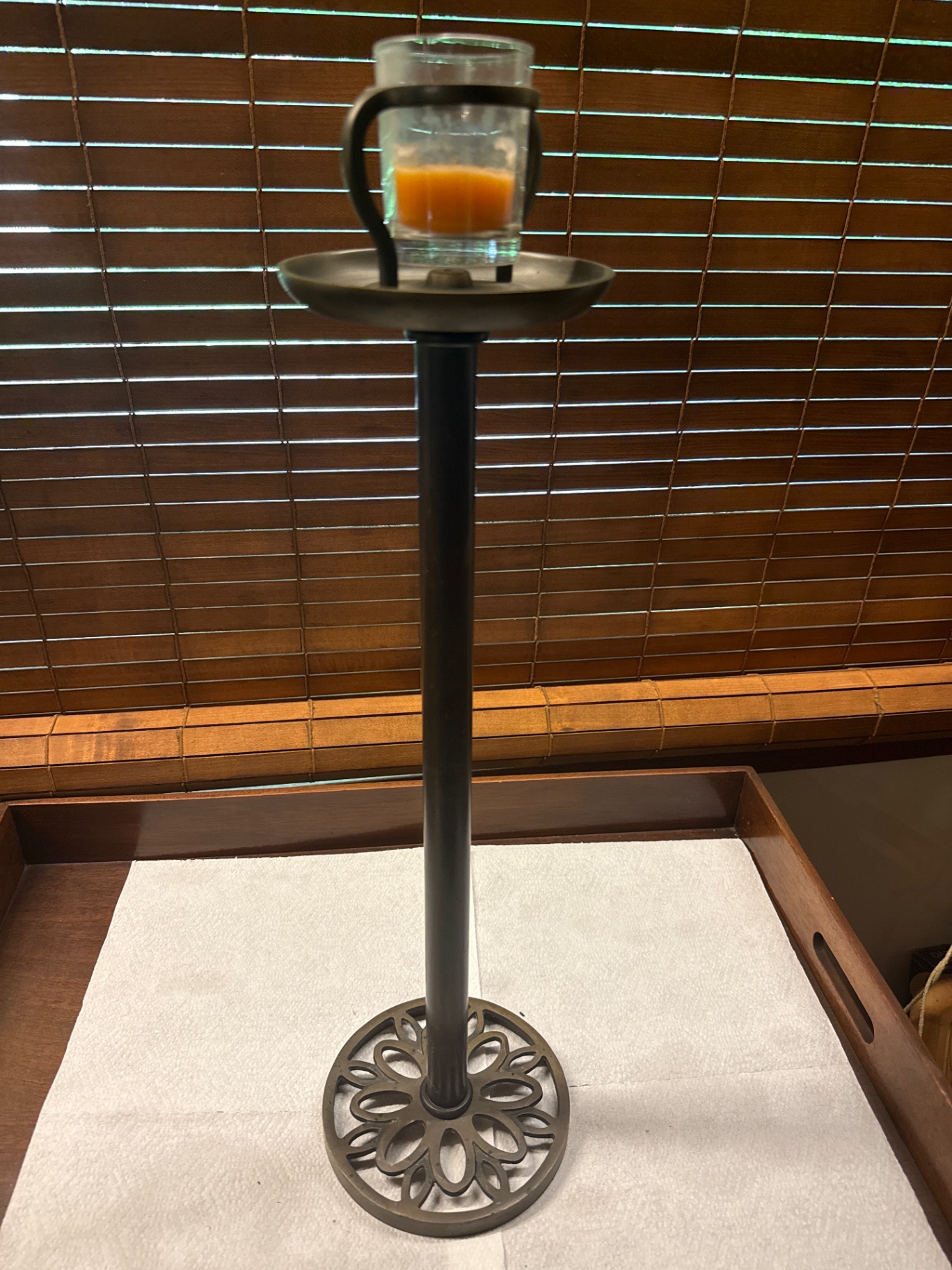 Tall metal candle holder with glass hurricane - image 1 of 3
