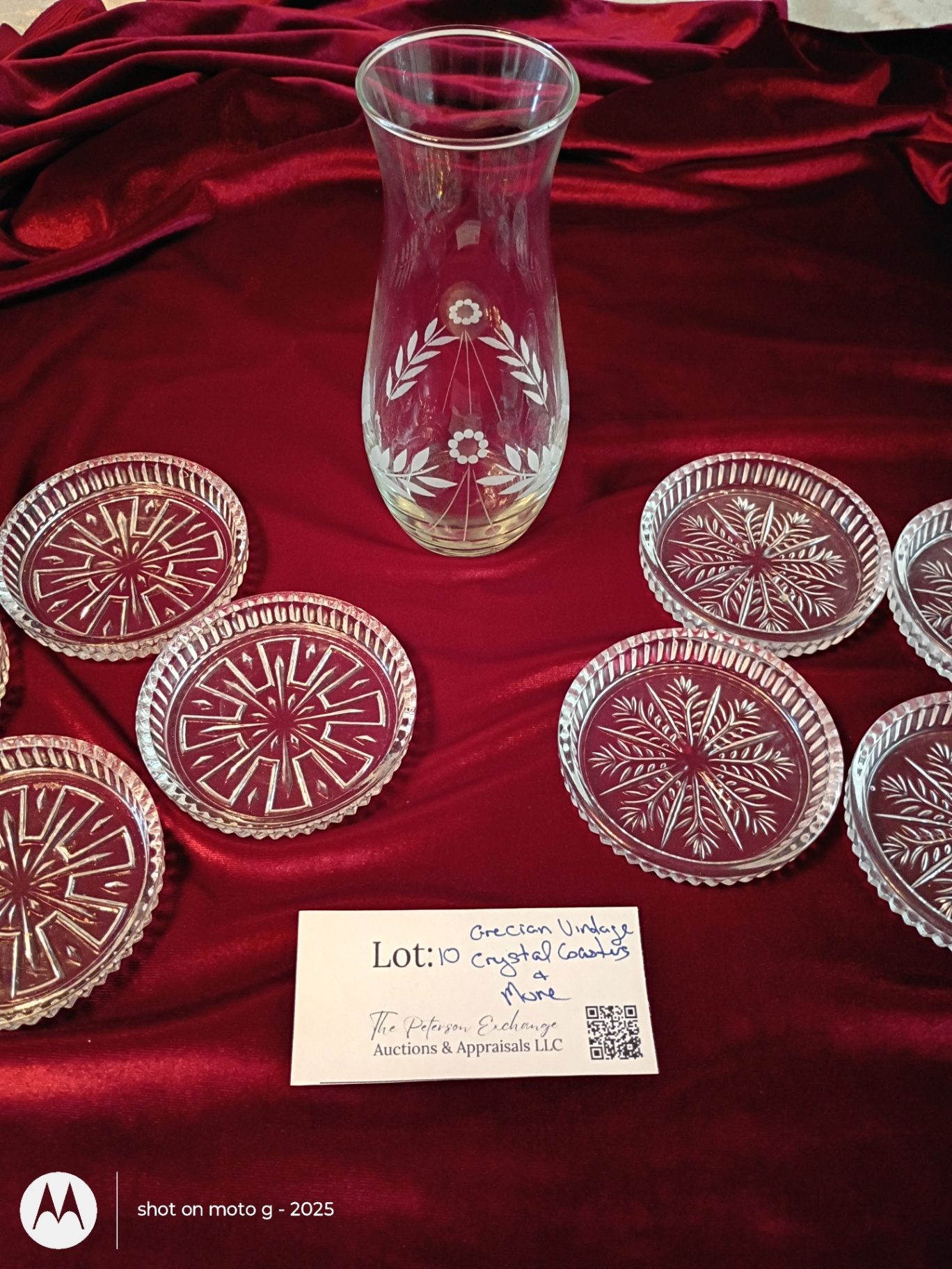 Set of 10 Crystal Coasters and Glass Vase - image 2 of 5