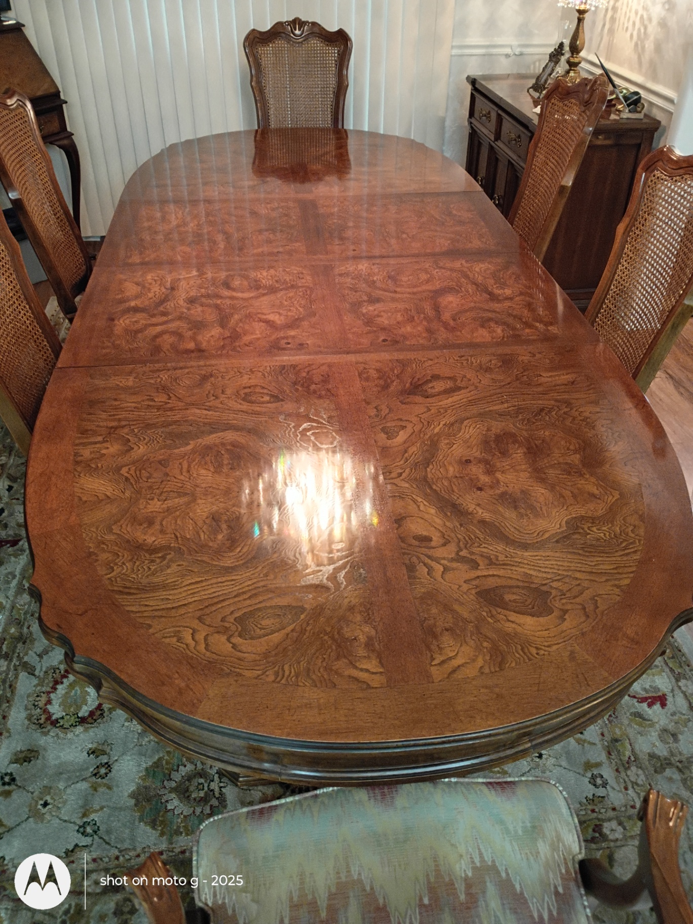 Wood Dining Table and Six Cane-Back Chairs - image 2 of 15