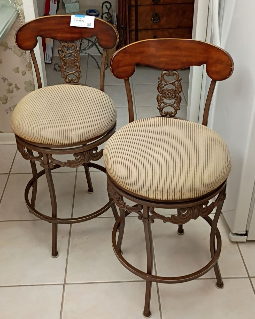 Pair of Upholstered Swivel Bar Stools - image 1 of 5