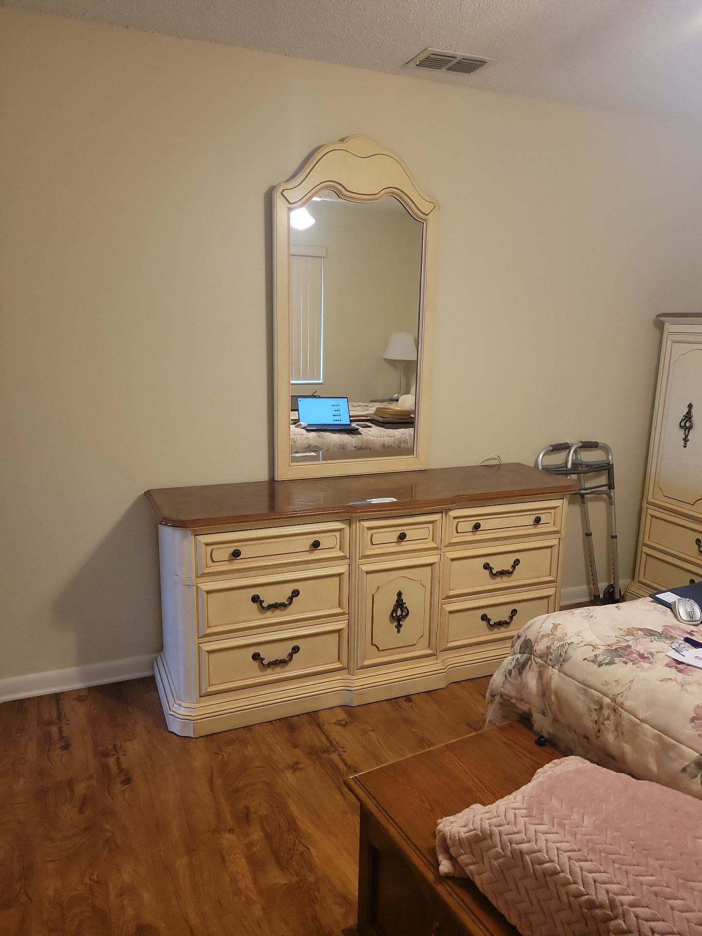 Cream and Wood Dresser with Mirror - image 1 of 8