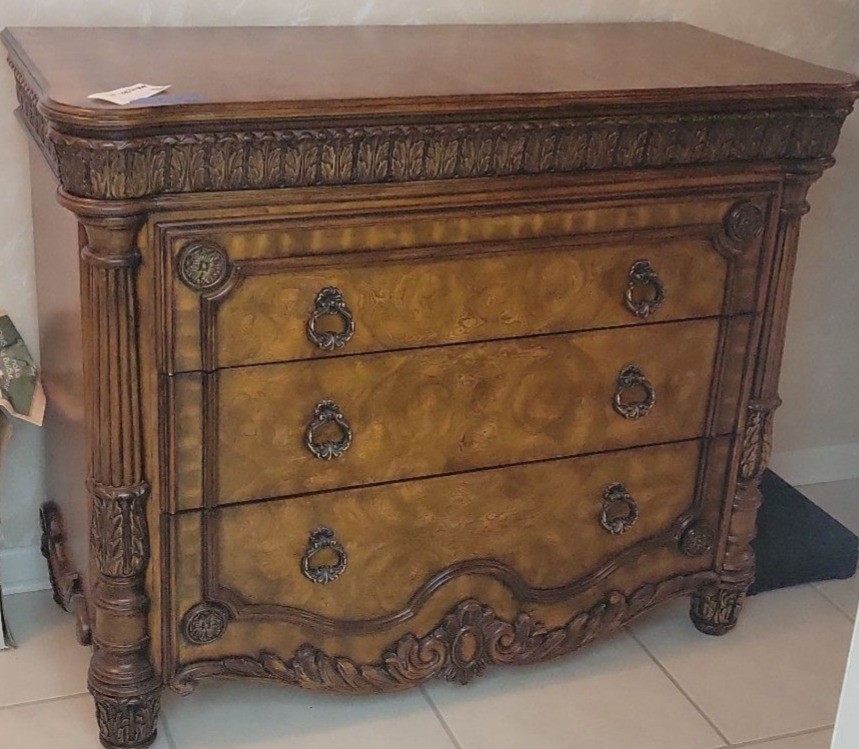 Ornate Three-Drawer Wooden Dresser - image 1 of 5