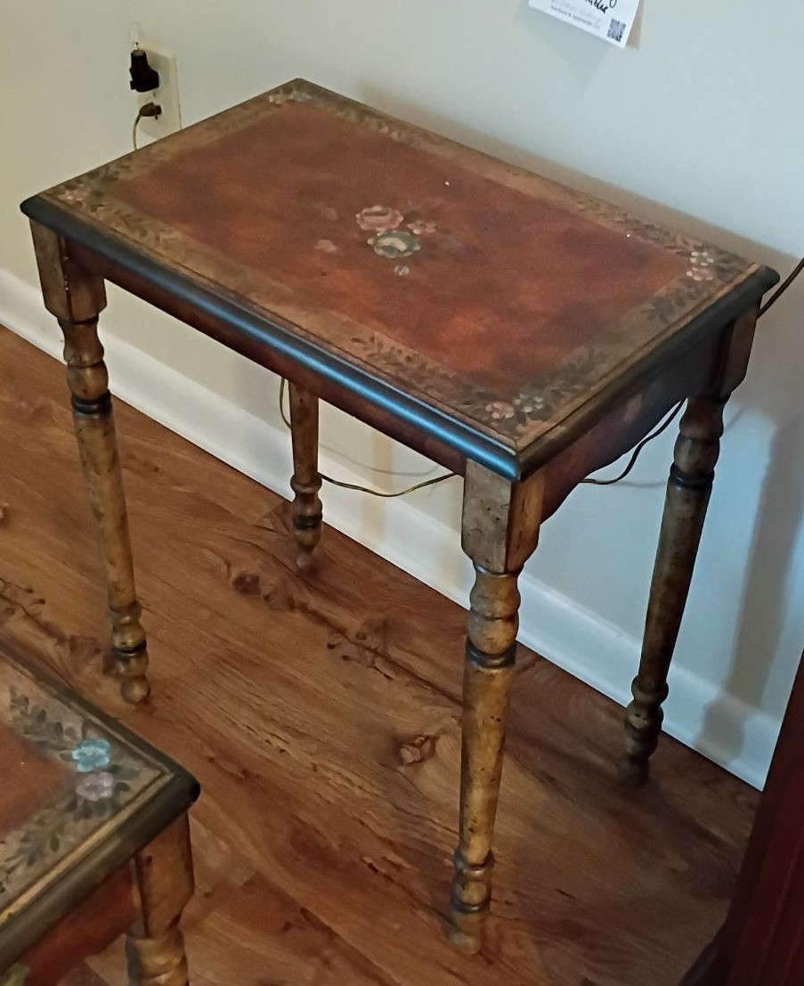 Set of Three Floral Painted Nesting Tables - image 4 of 6