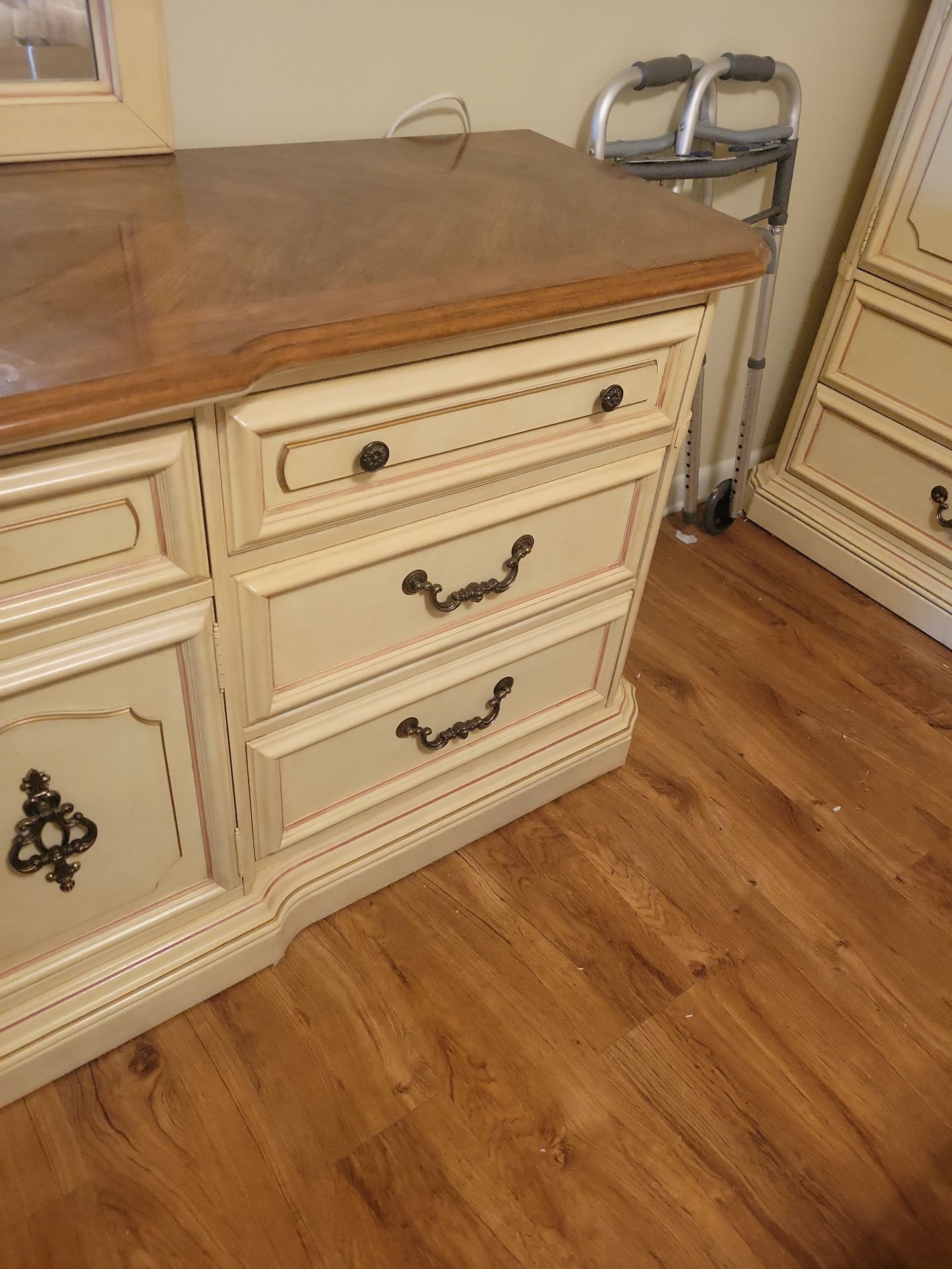 Cream and Wood Dresser with Mirror - image 6 of 8