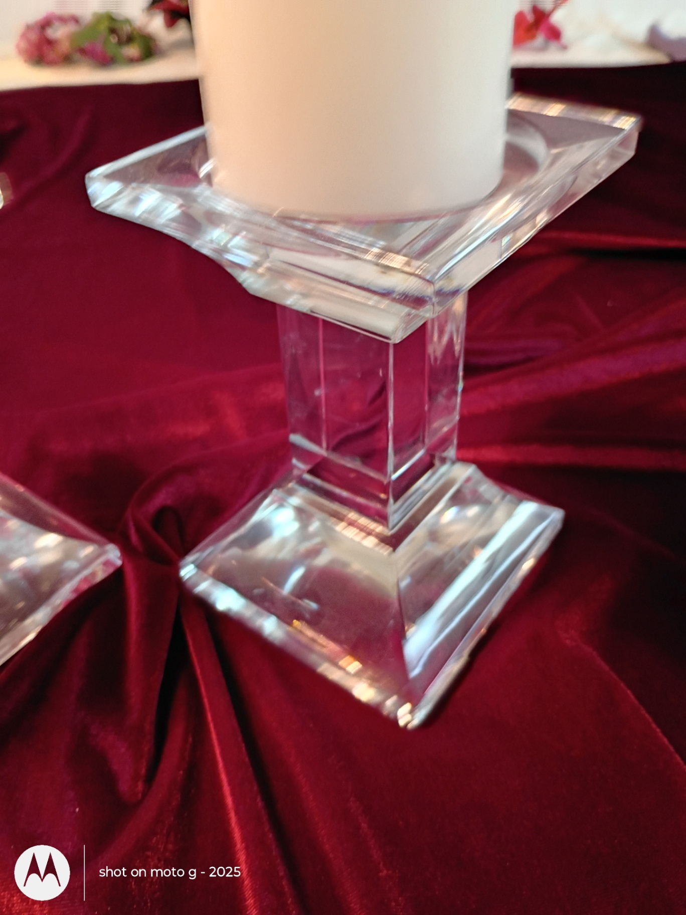 Pair of Glass Candle Holders with White Pillar Candles - image 4 of 4