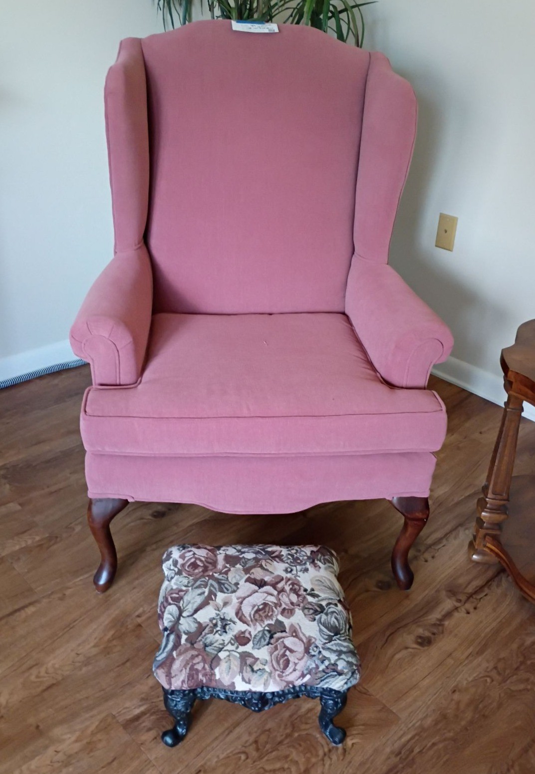 La-Z-Boy Wingback Chair and Floral Footstool - image 1 of 6