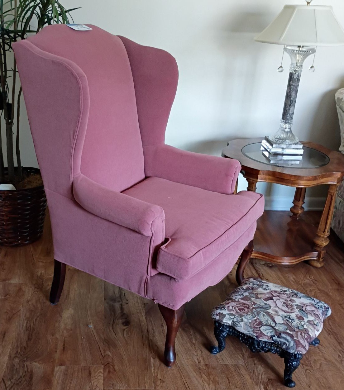 La-Z-Boy Wingback Chair and Floral Footstool - image 3 of 6