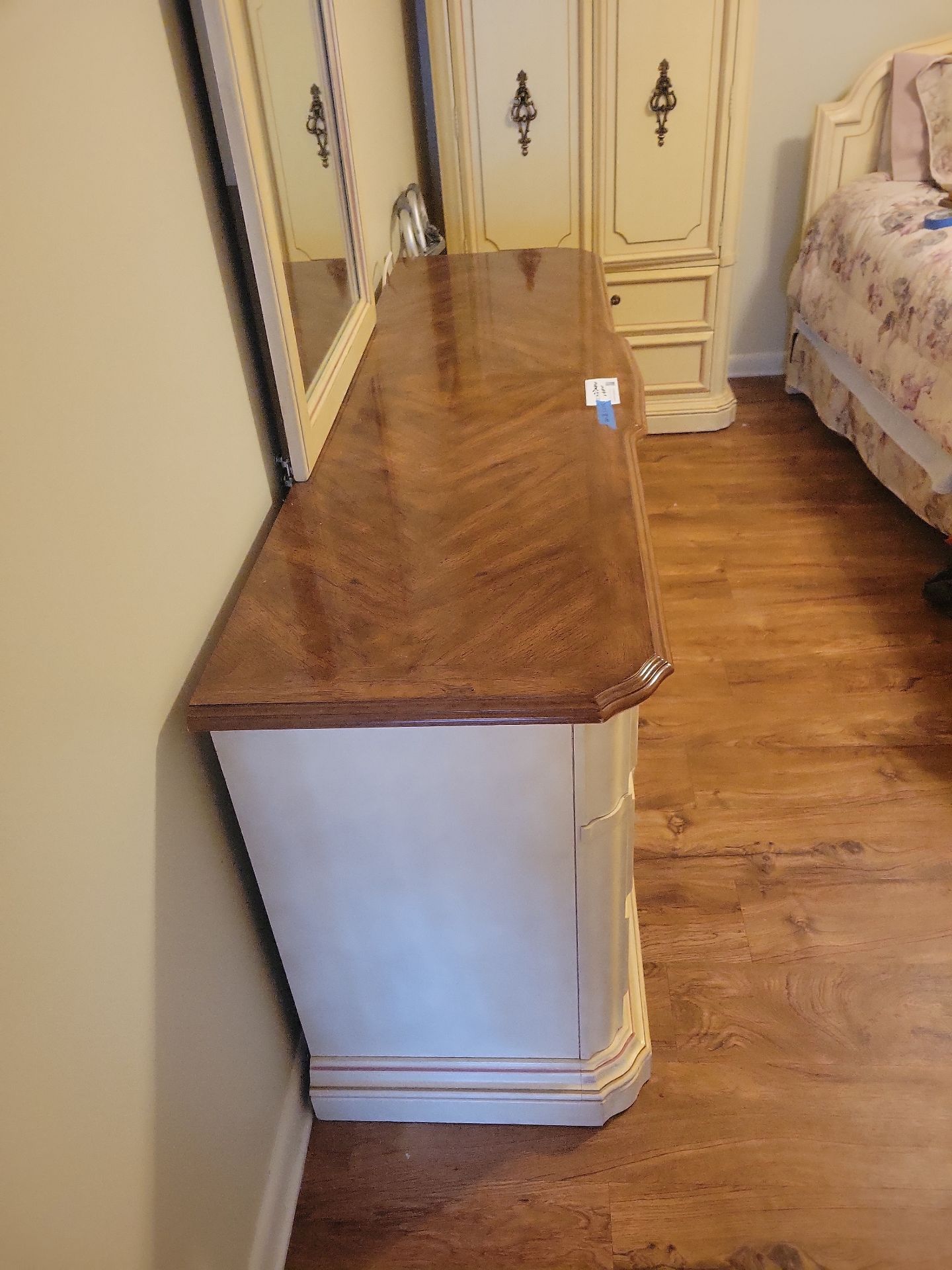 Cream and Wood Dresser with Mirror - image 2 of 8
