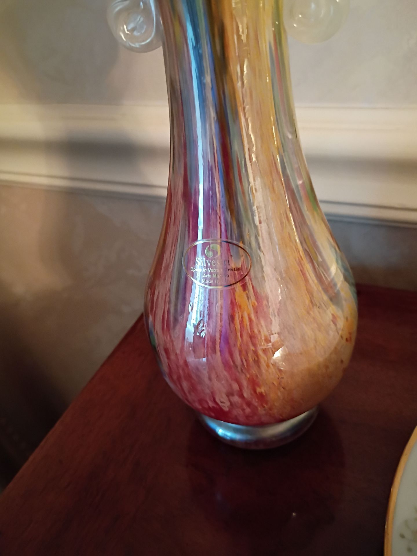 Multicolor Art Glass Vase with Decorative Handles - image 3 of 4