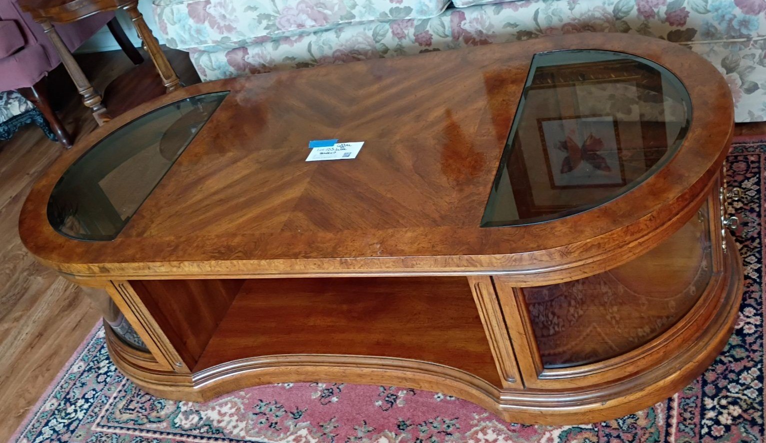 Wood Coffee Table with Glass Insets and Cabinet Storage - image 1 of 6