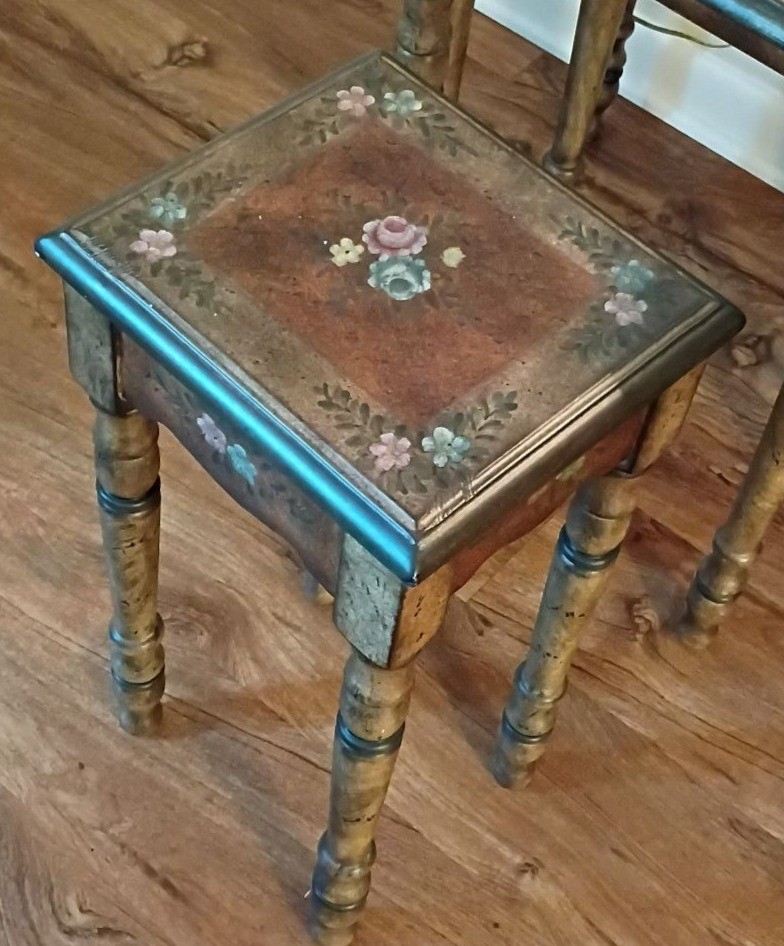 Set of Three Floral Painted Nesting Tables - image 2 of 6