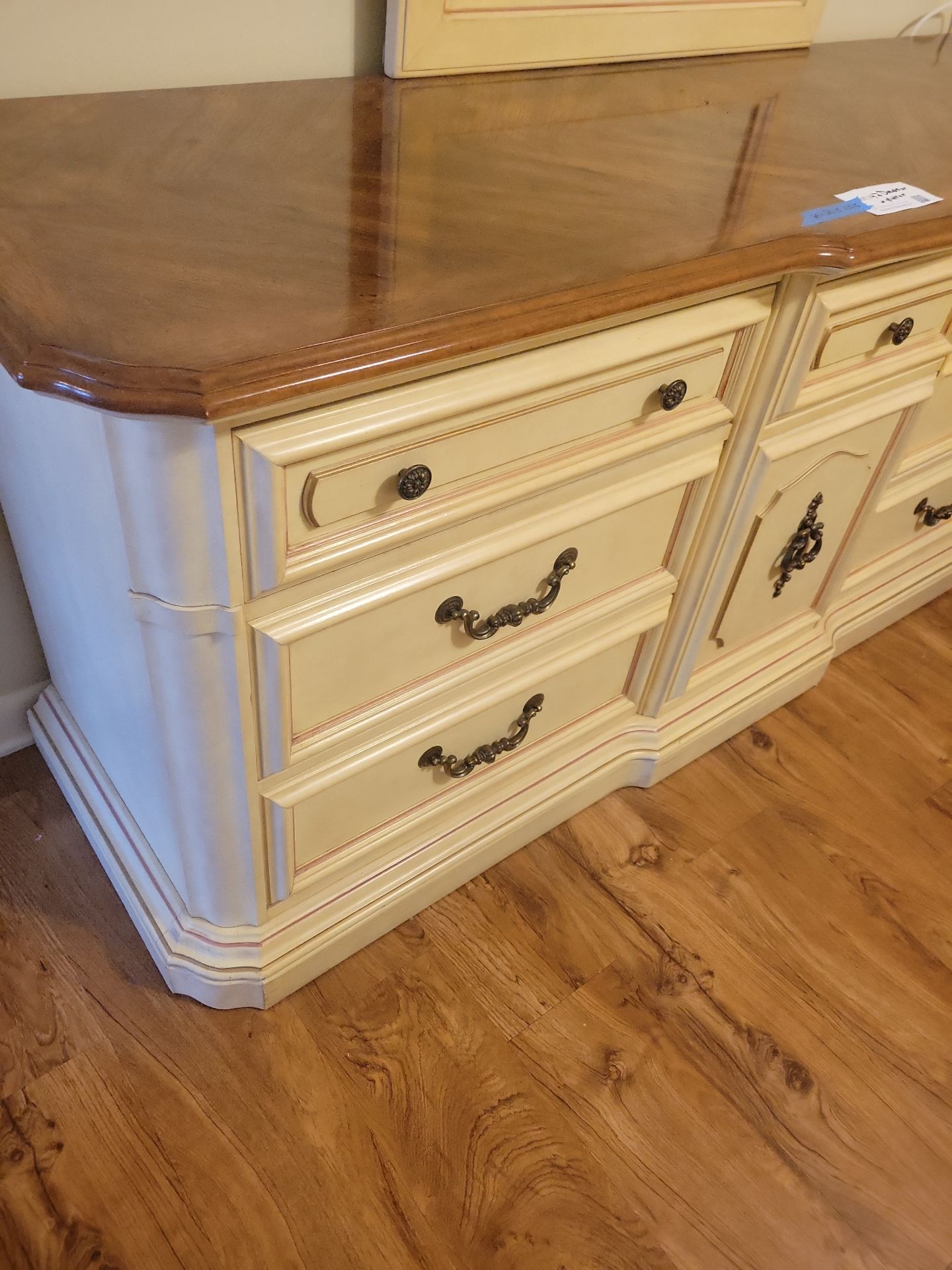 Cream and Wood Dresser with Mirror - image 4 of 8