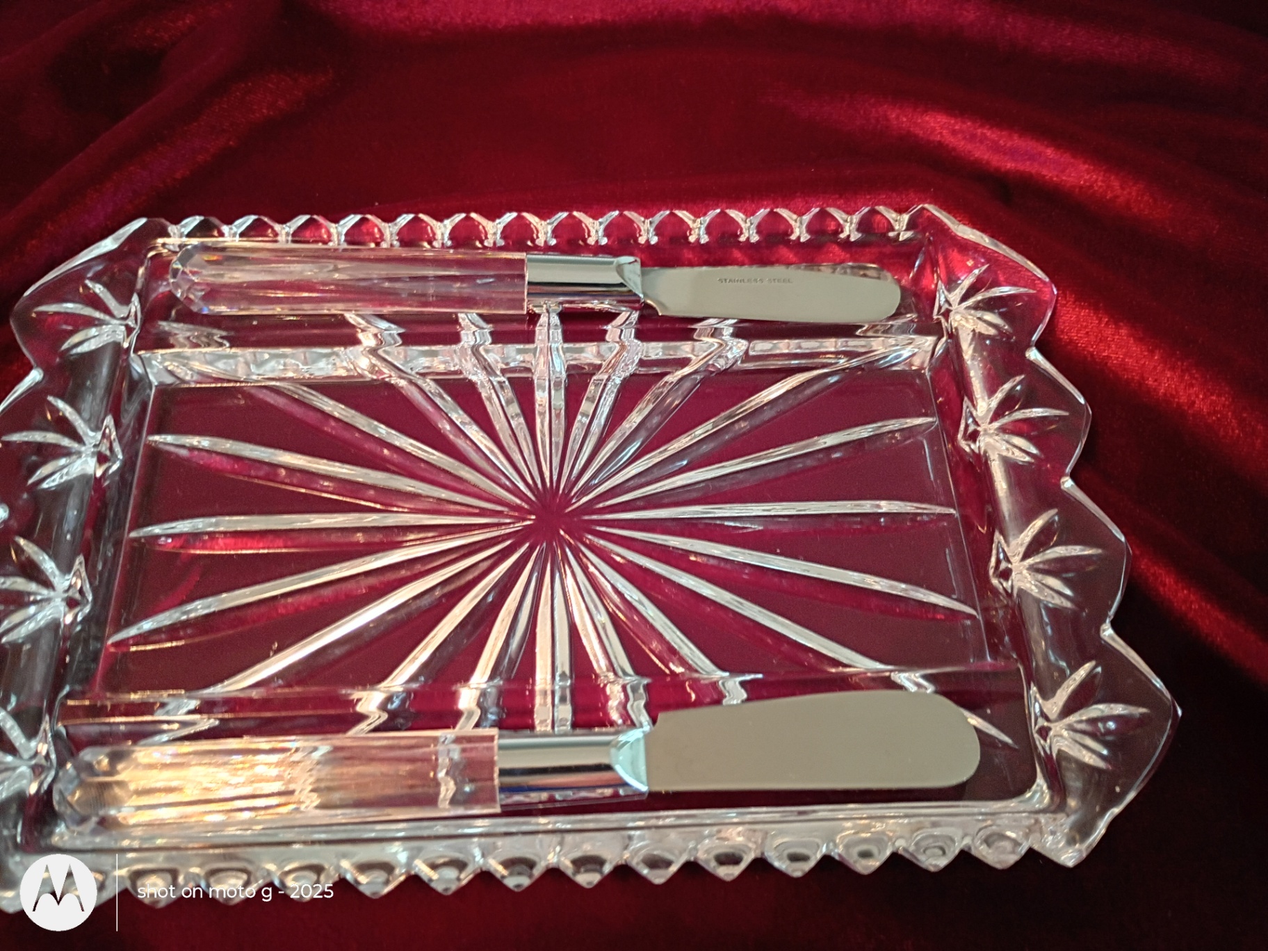 Crystal Butter Dish with Tray and Spreaders - image 2 of 3